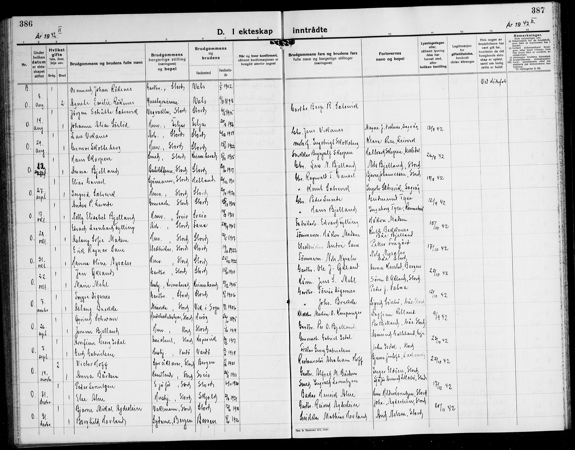 Stord sokneprestembete, AV/SAB-A-78201/H/Hab: Klokkerbok nr. A 5, 1933-1945, s. 386-387