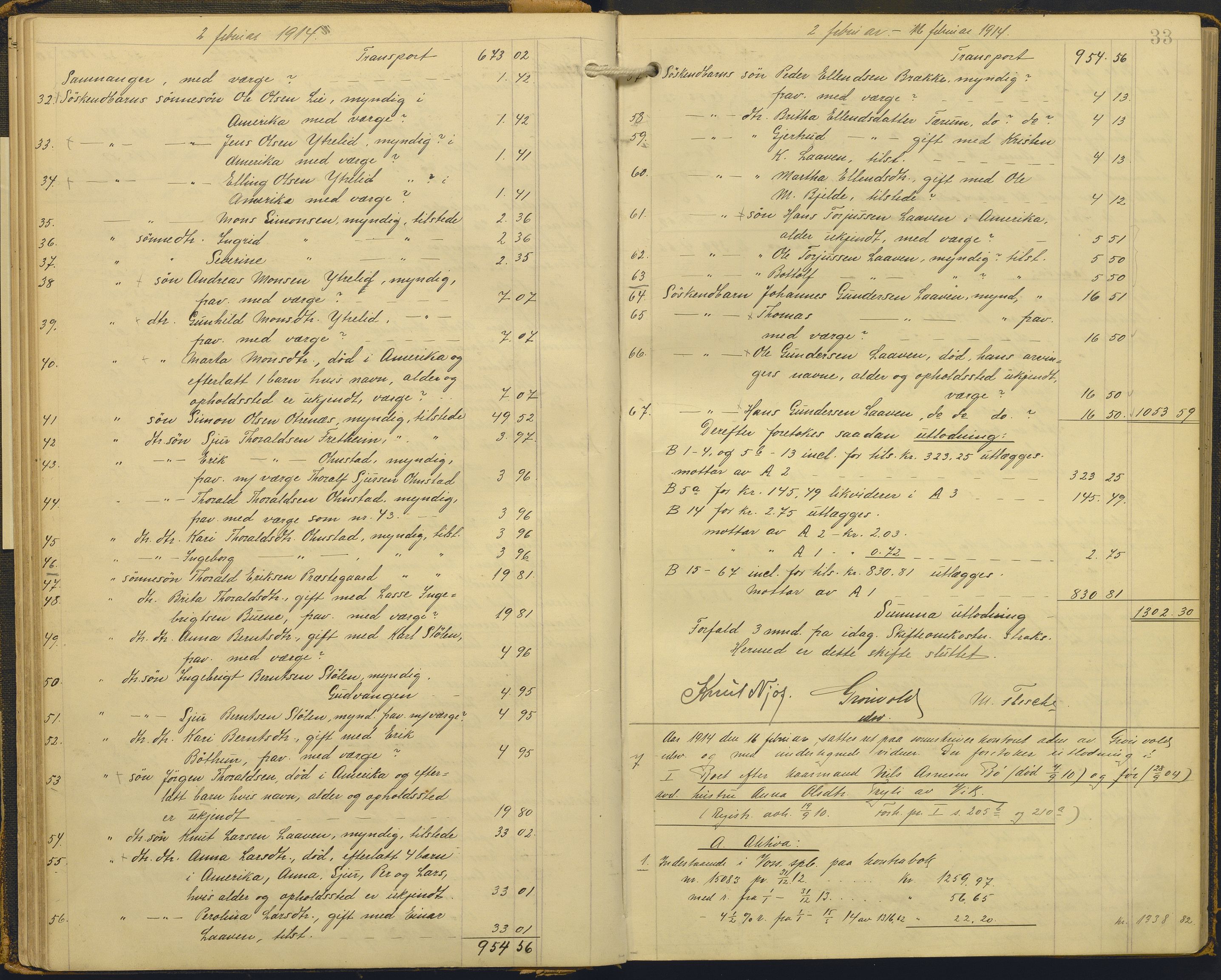 Ytre Sogn tingrett, AV/SAB-A-2601/1/H/Hc/L0006: Skifteutlodningsprotokoll, 1911-1919, s. 32b-33a