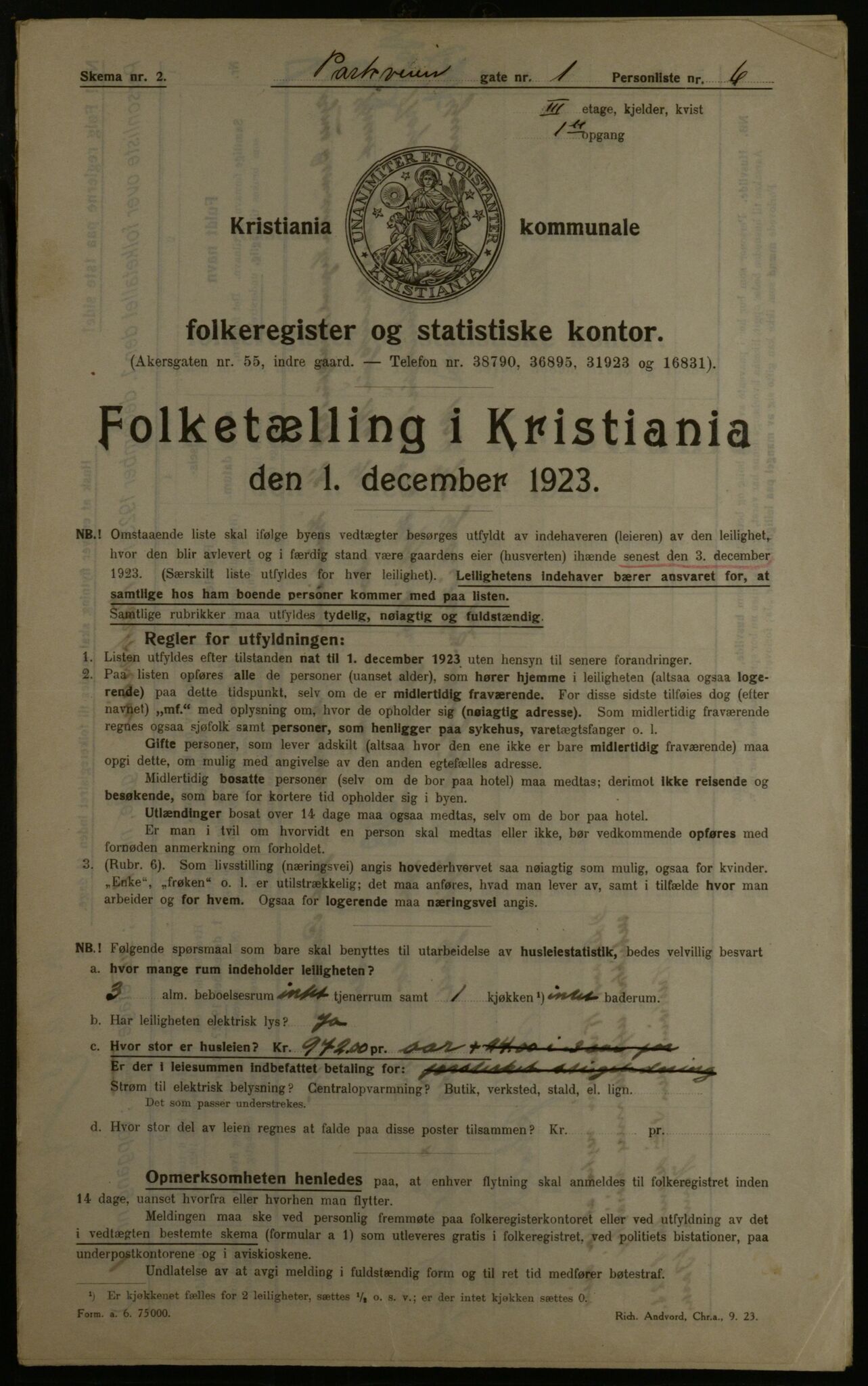 OBA, Kommunal folketelling 1.12.1923 for Kristiania, 1923, s. 85814