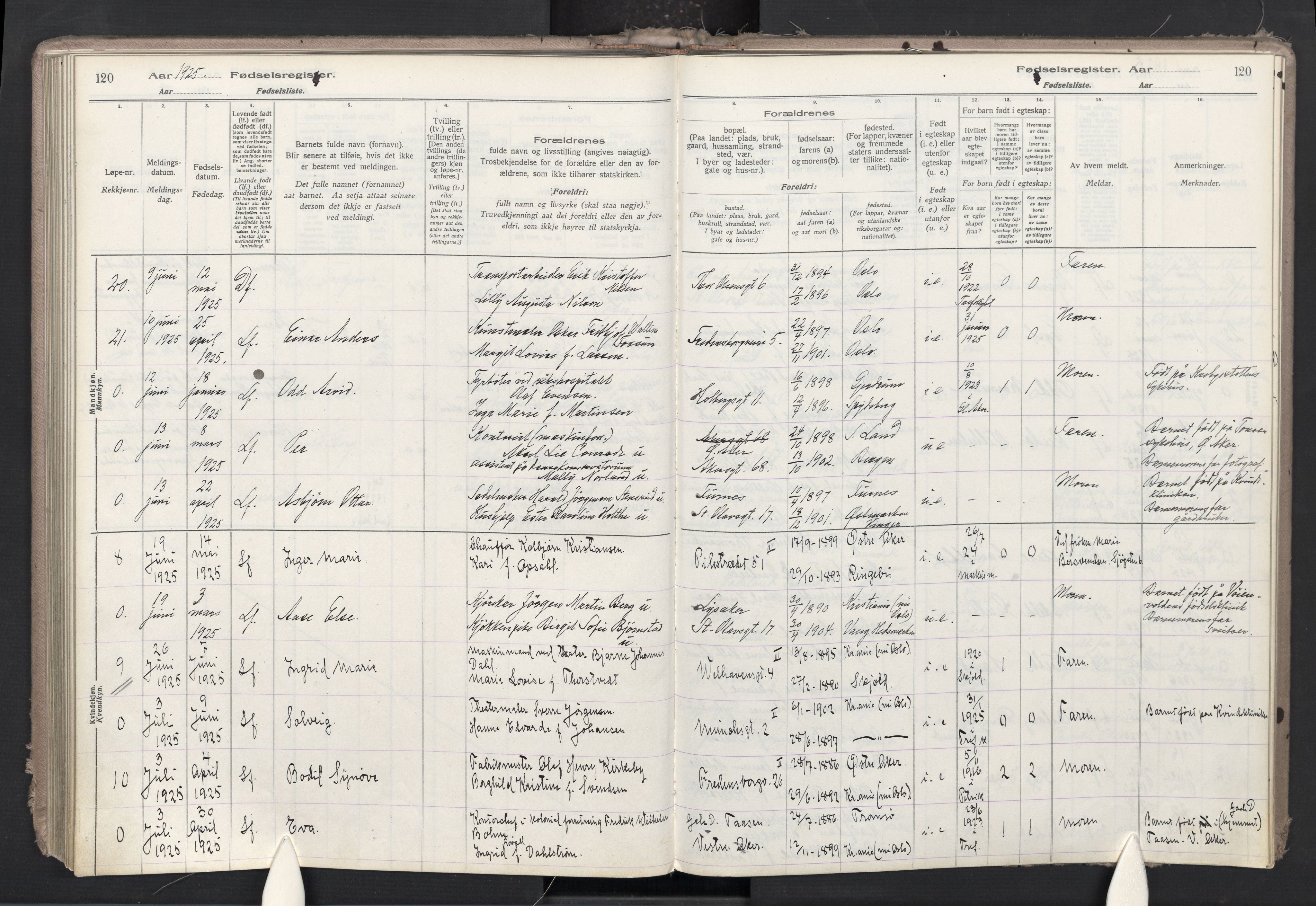 Trefoldighet prestekontor Kirkebøker, AV/SAO-A-10882/J/Ja/L0001: Fødselsregister nr. 1, 1916-1931, s. 120