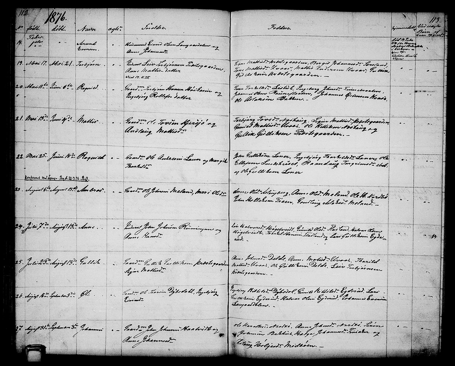 Hjartdal kirkebøker, AV/SAKO-A-270/G/Ga/L0002: Klokkerbok nr. I 2, 1854-1888, s. 112-113