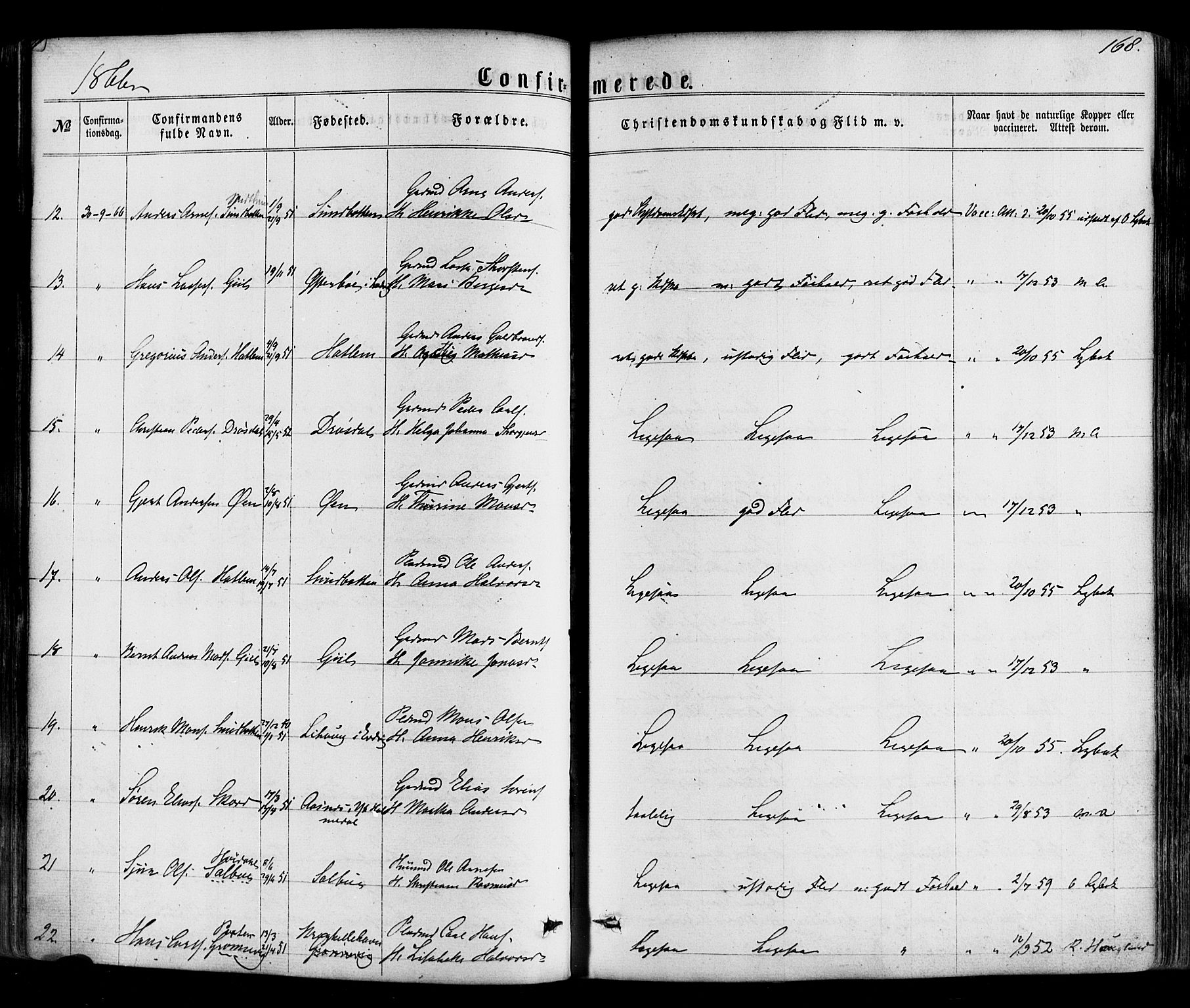 Hyllestad sokneprestembete, SAB/A-80401: Ministerialbok nr. A 1, 1861-1886, s. 168