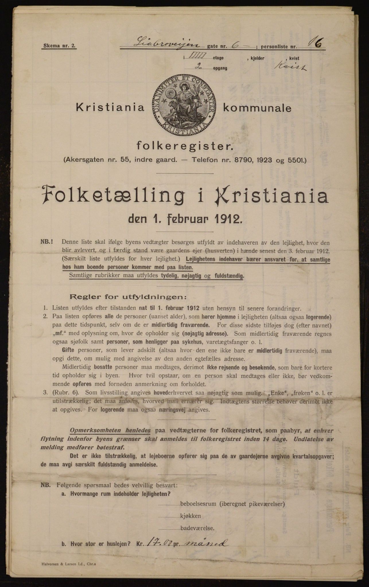 OBA, Kommunal folketelling 1.2.1912 for Kristiania, 1912, s. 58168