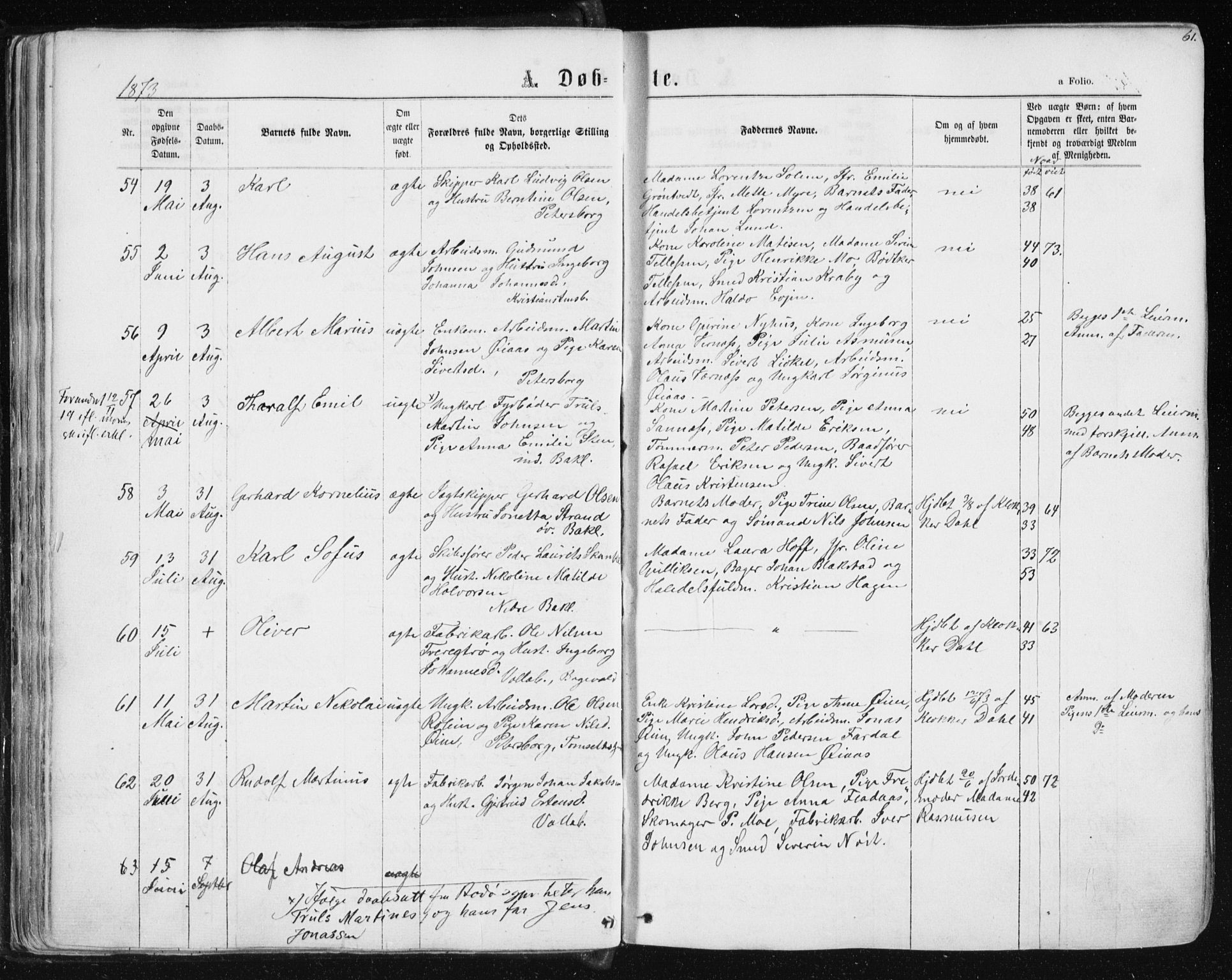 Ministerialprotokoller, klokkerbøker og fødselsregistre - Sør-Trøndelag, SAT/A-1456/604/L0186: Ministerialbok nr. 604A07, 1866-1877, s. 61