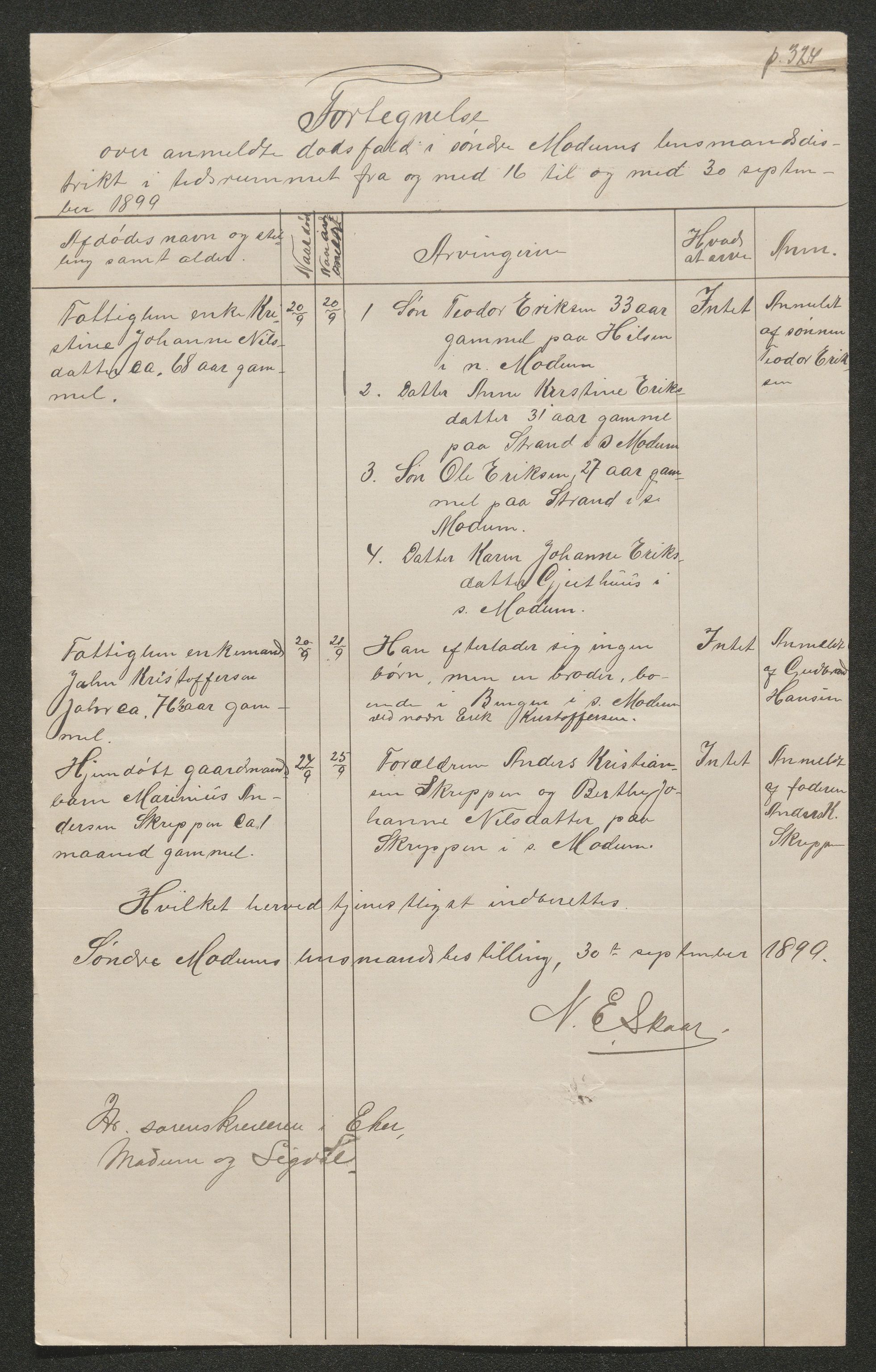 Eiker, Modum og Sigdal sorenskriveri, SAKO/A-123/H/Ha/Hab/L0026: Dødsfallsmeldinger, 1899, s. 297