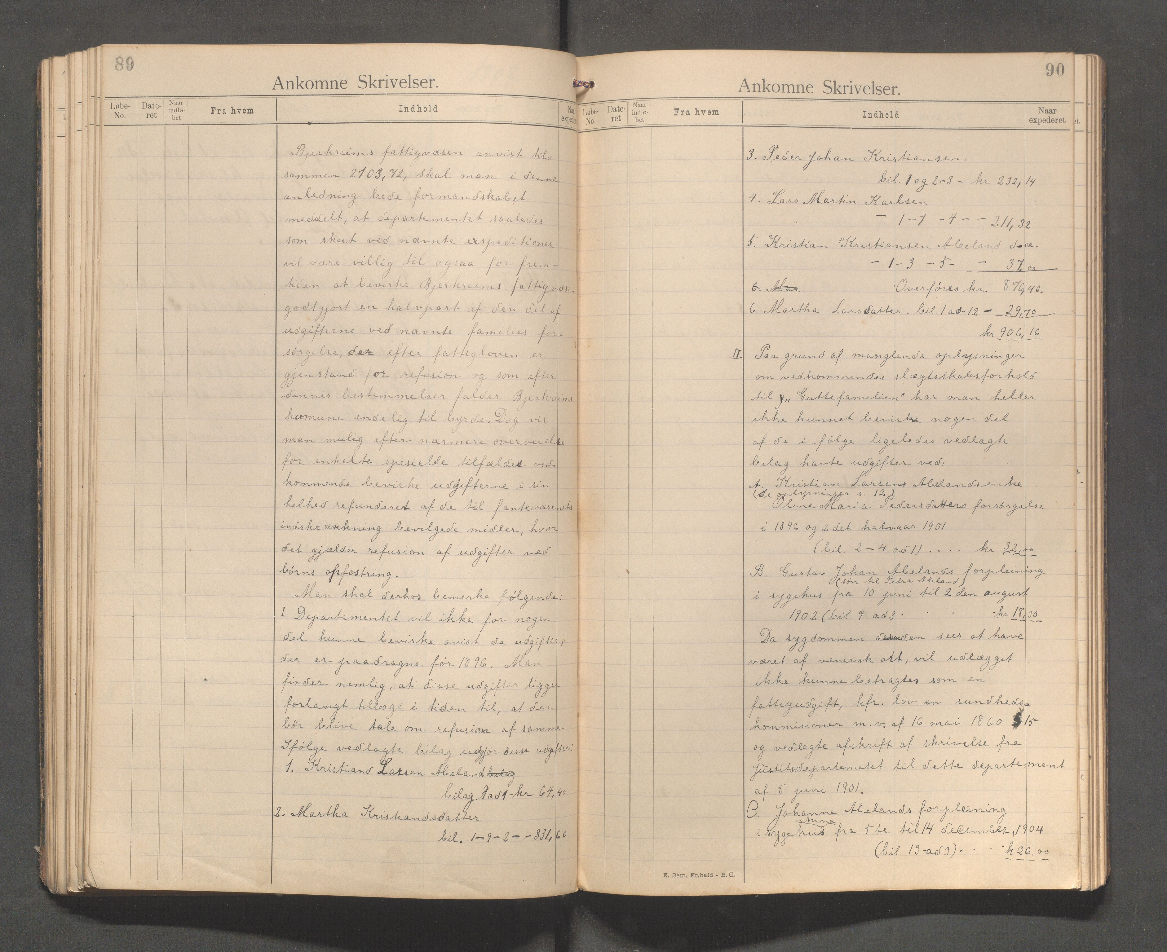 Bjerkreim kommune - Formannskapet/Sentraladministrasjonen, IKAR/K-101531/C/Ca/L0001: Journal, 1896-1911, s. 89-90