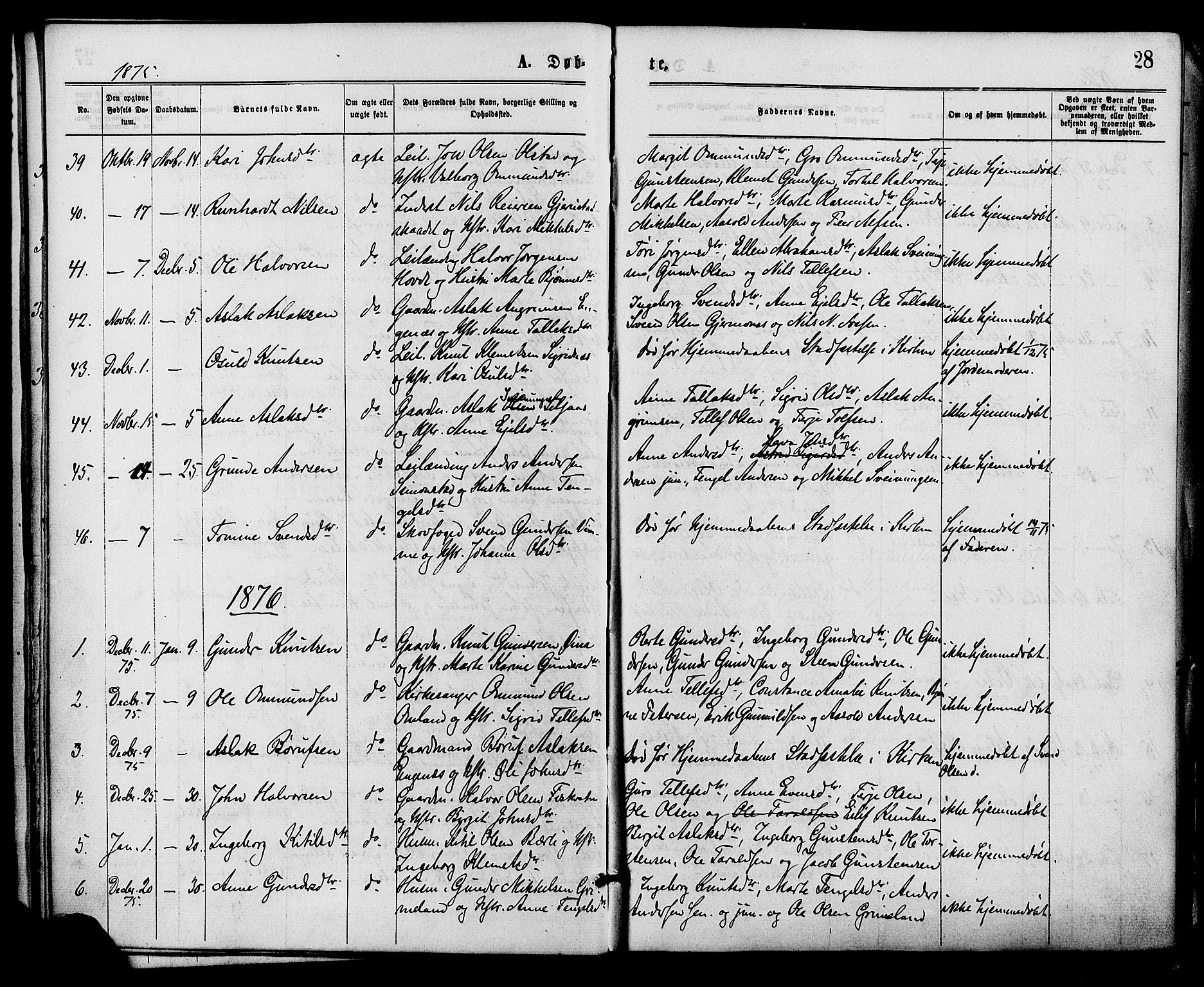 Åmli sokneprestkontor, AV/SAK-1111-0050/F/Fa/Fac/L0009: Ministerialbok nr. A 9 /1, 1869-1884, s. 28