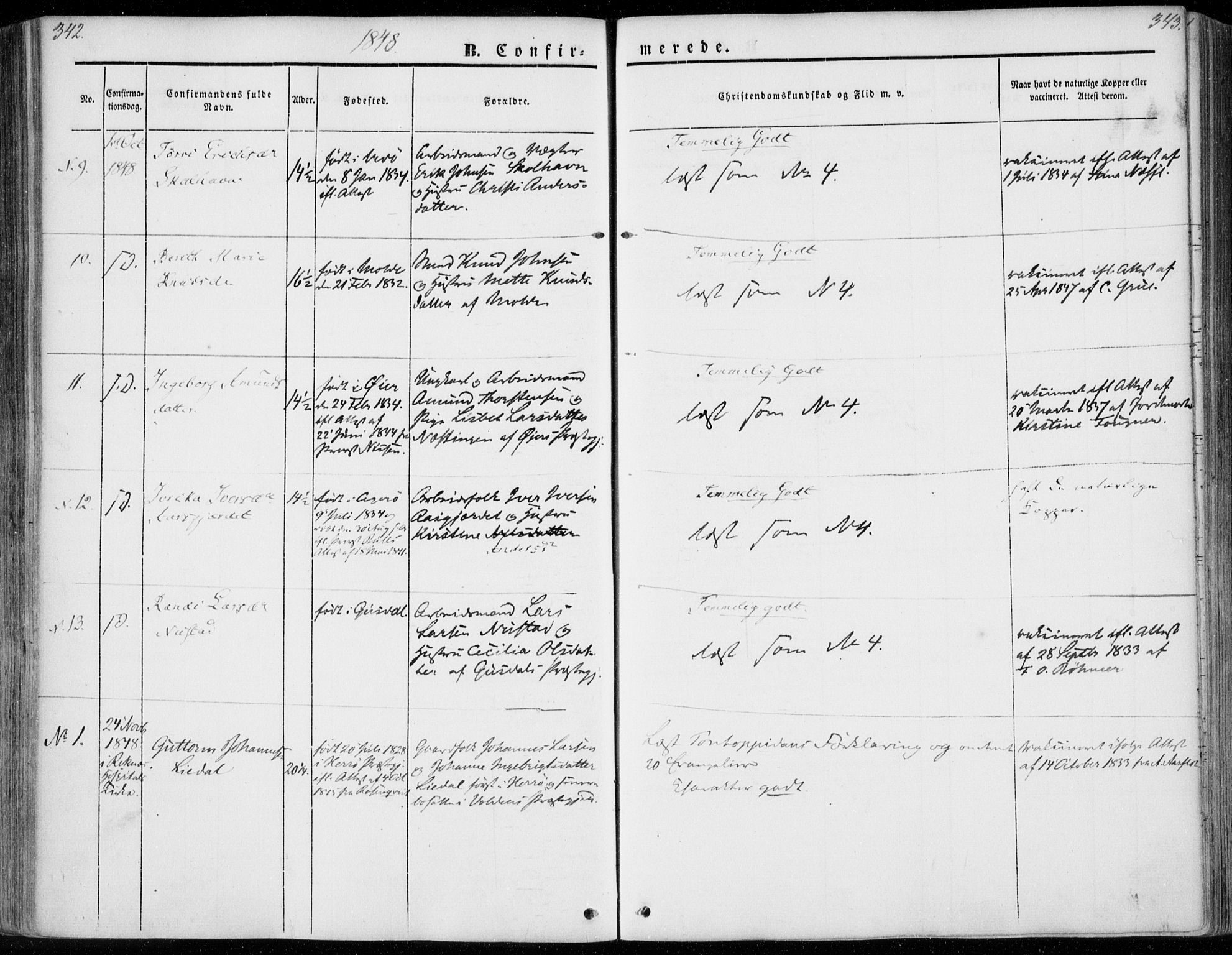 Ministerialprotokoller, klokkerbøker og fødselsregistre - Møre og Romsdal, AV/SAT-A-1454/558/L0689: Ministerialbok nr. 558A03, 1843-1872, s. 342-343