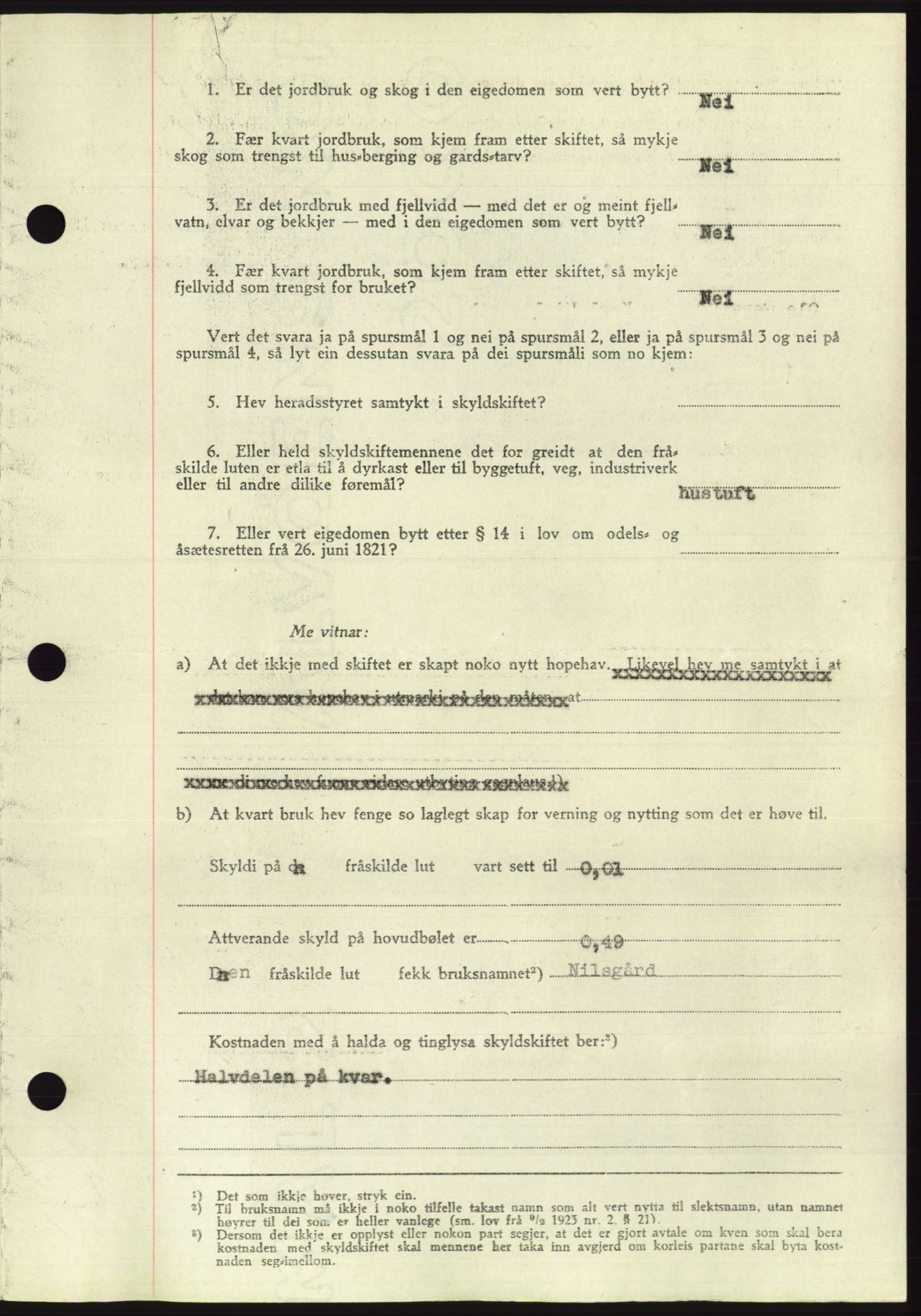 Søre Sunnmøre sorenskriveri, AV/SAT-A-4122/1/2/2C/L0085: Pantebok nr. 11A, 1949-1949, Dagboknr: 1394/1949