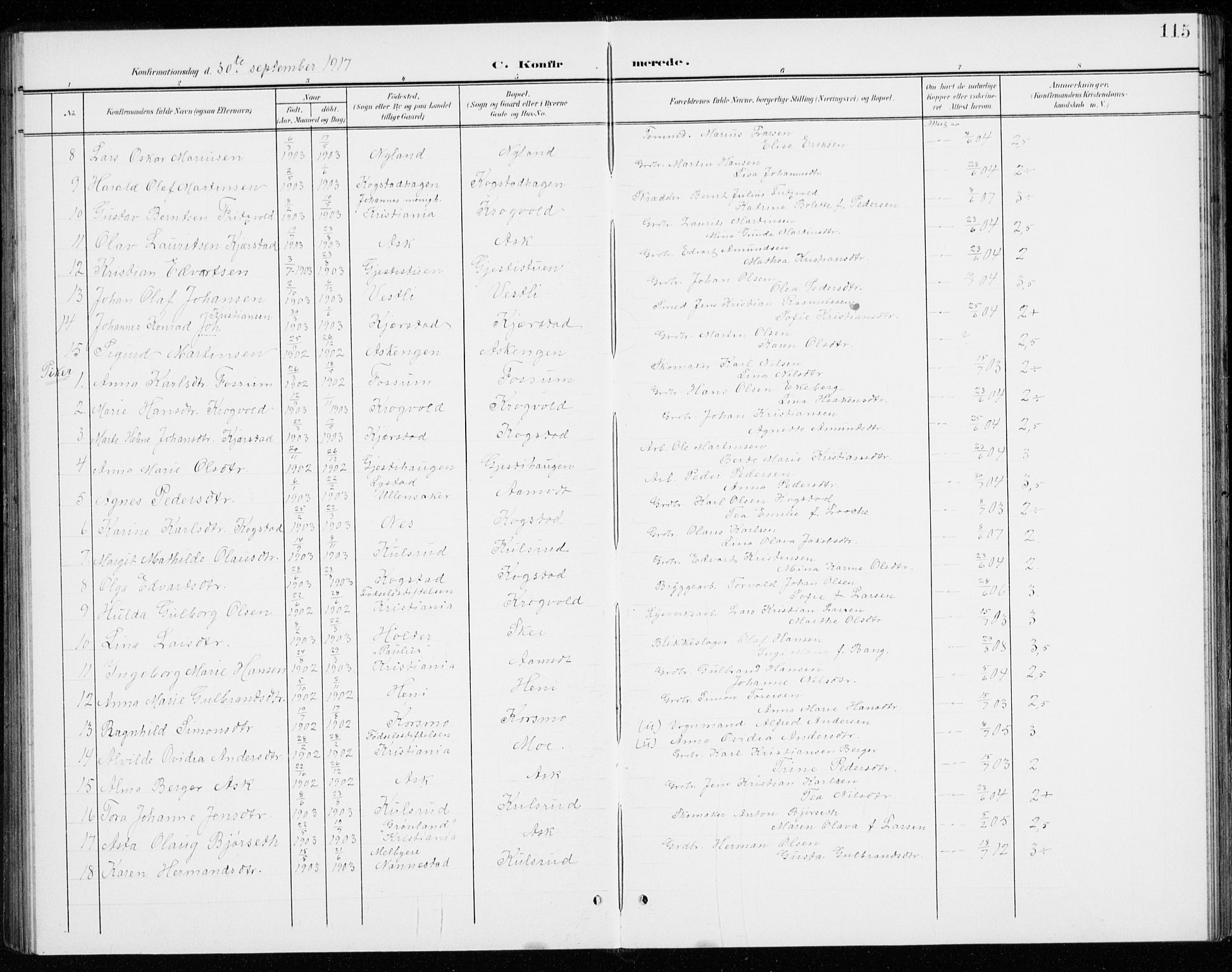 Gjerdrum prestekontor Kirkebøker, AV/SAO-A-10412b/G/Gb/L0001: Klokkerbok nr. II 1, 1901-1944, s. 115