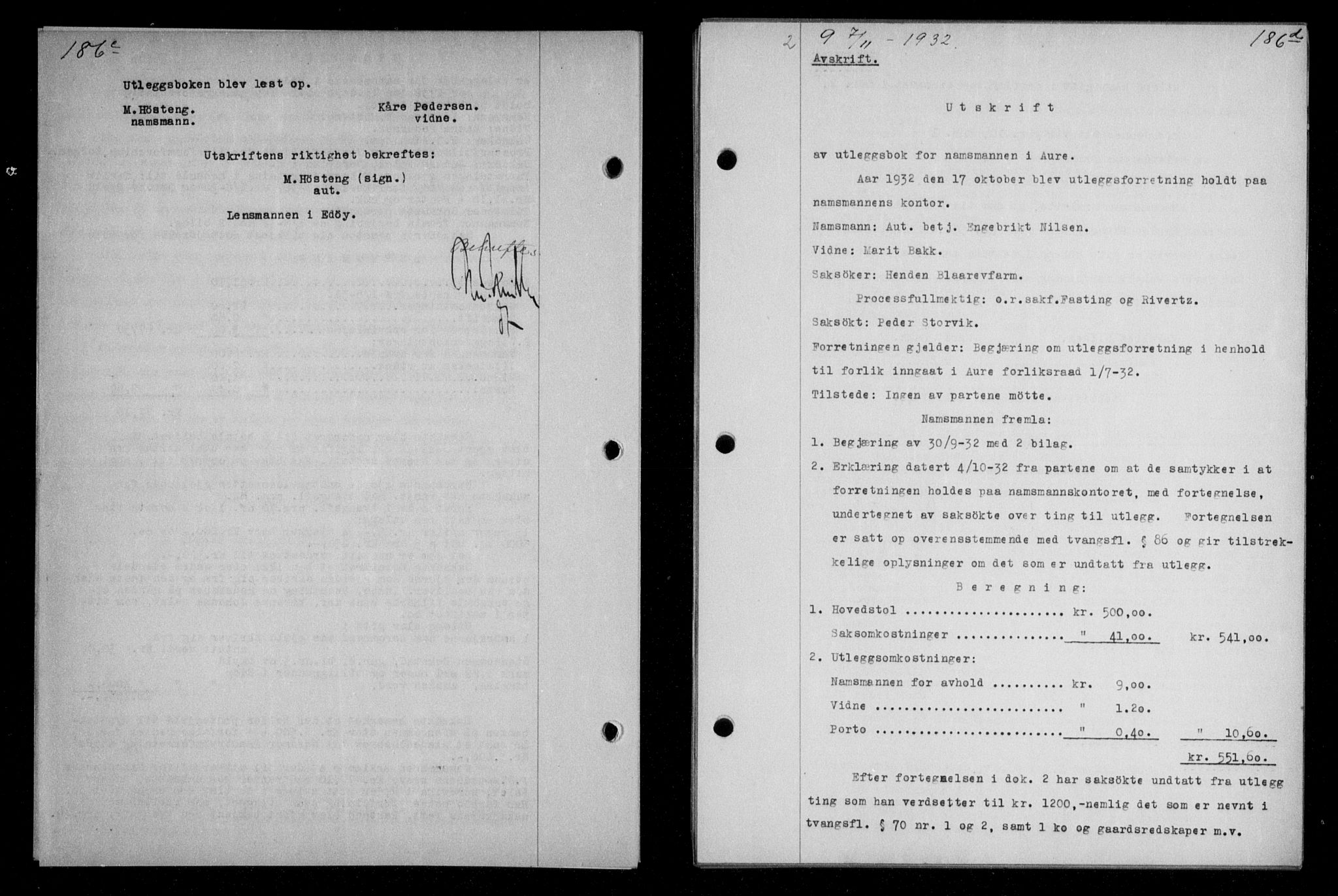 Nordmøre sorenskriveri, AV/SAT-A-4132/1/2/2Ca/L0076: Pantebok nr. 66, 1932-1933, Tingl.dato: 07.11.1932