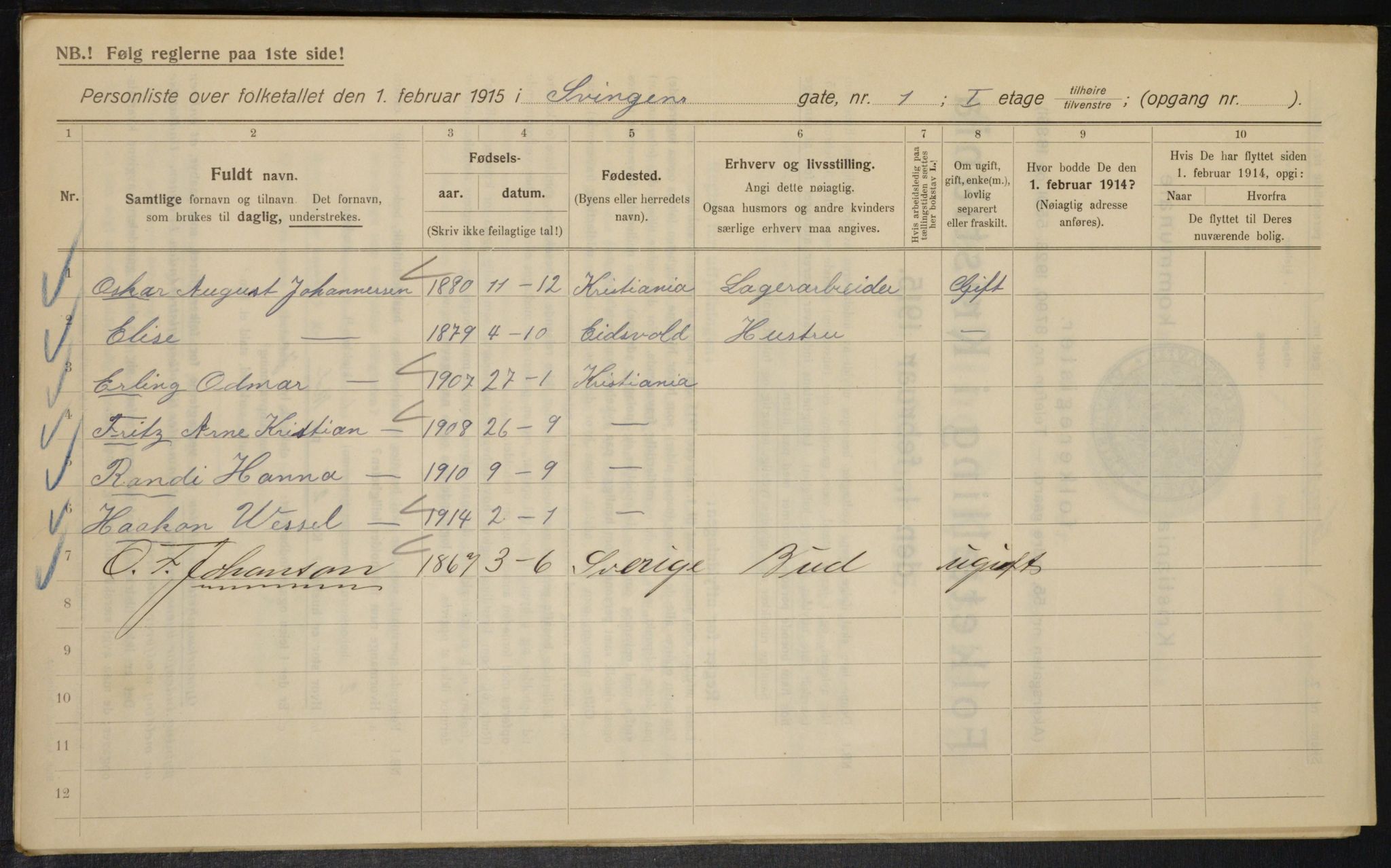 OBA, Kommunal folketelling 1.2.1915 for Kristiania, 1915, s. 106358