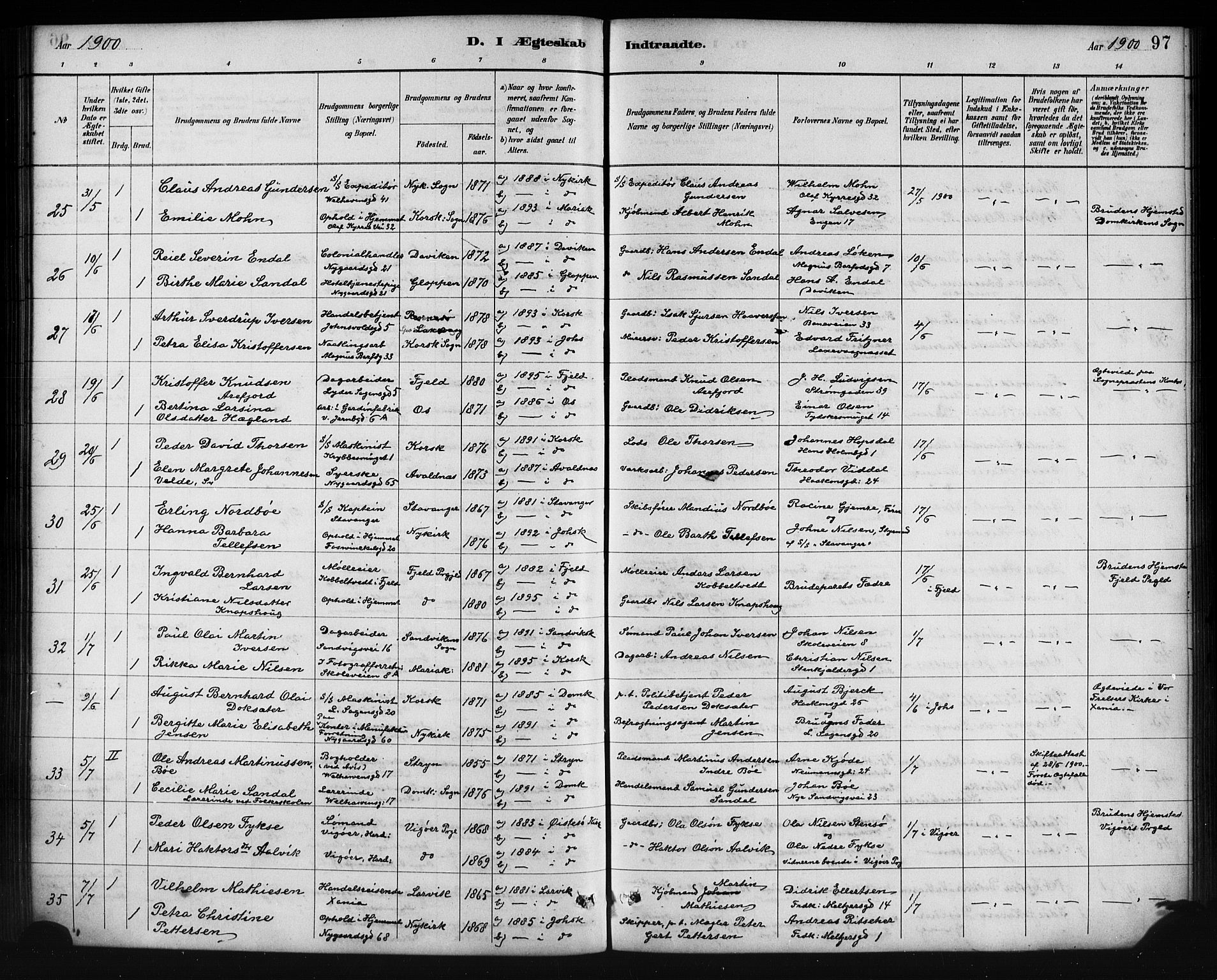 Johanneskirken sokneprestembete, AV/SAB-A-76001/H/Hab: Klokkerbok nr. C 1, 1885-1912, s. 97