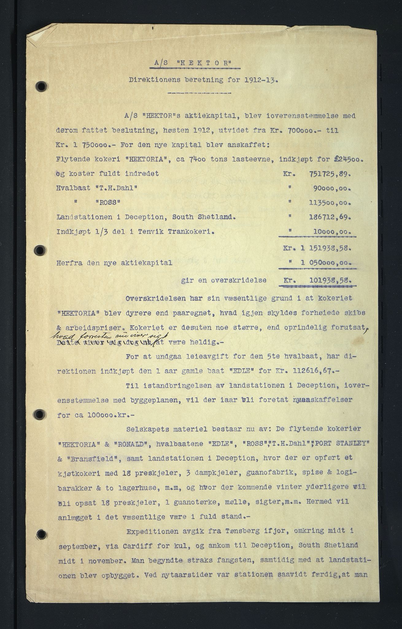 Pa 508 - AS Hektor, VEMU/A-1582/A/Ac/L0001: Saksdokumenter og bilag til styrende organer, 1910-1938