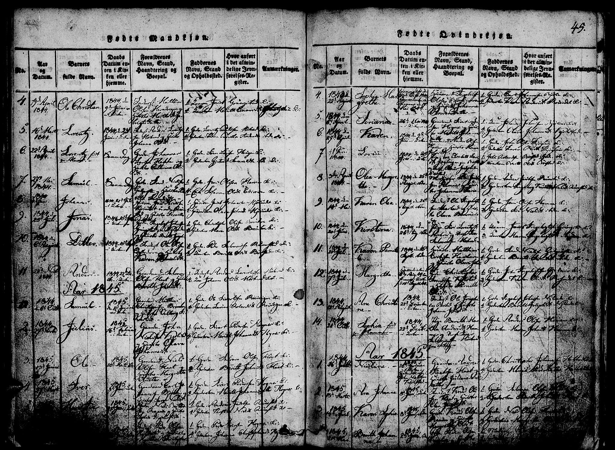 Ministerialprotokoller, klokkerbøker og fødselsregistre - Nord-Trøndelag, SAT/A-1458/765/L0562: Klokkerbok nr. 765C01, 1817-1851, s. 45