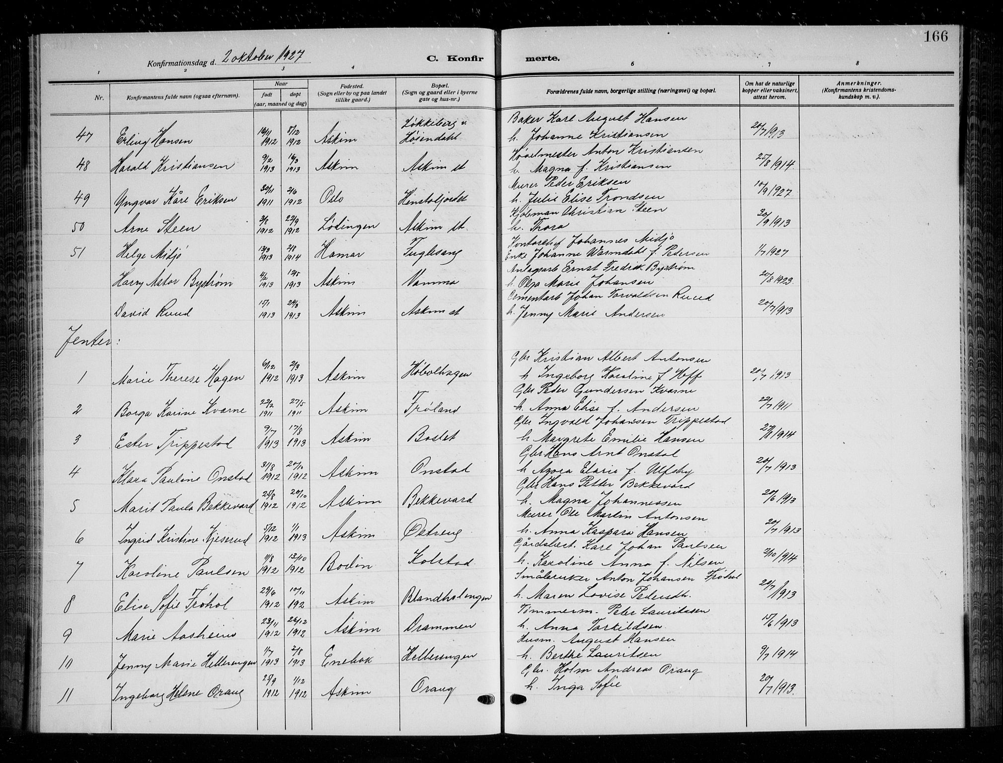 Askim prestekontor Kirkebøker, AV/SAO-A-10900/G/Ga/L0003: Klokkerbok nr. 3, 1921-1937, s. 166