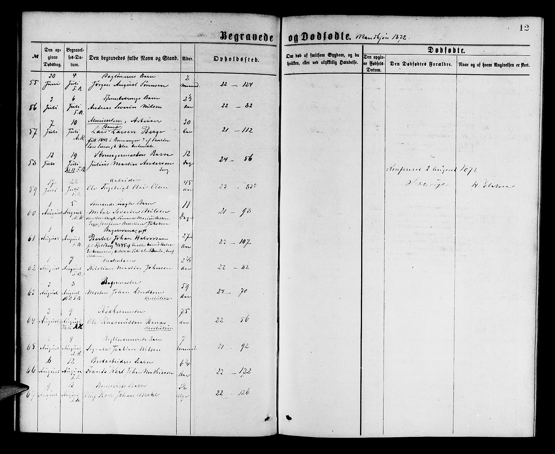 Korskirken sokneprestembete, AV/SAB-A-76101/H/Hab: Klokkerbok nr. E 3, 1871-1883, s. 12