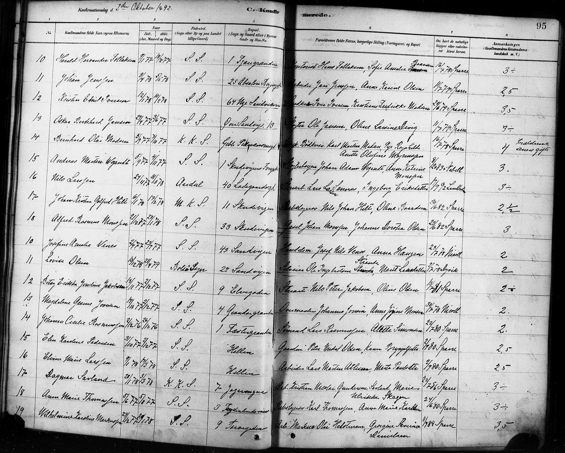 Sandviken Sokneprestembete, AV/SAB-A-77601/H/Ha/L0002: Ministerialbok nr. A 2, 1878-1896, s. 95