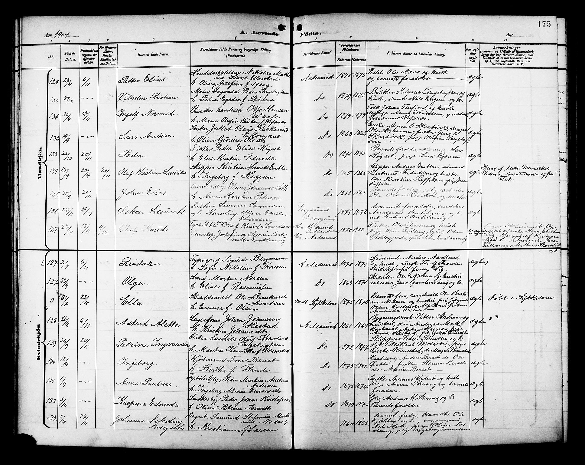 Ministerialprotokoller, klokkerbøker og fødselsregistre - Møre og Romsdal, AV/SAT-A-1454/529/L0468: Klokkerbok nr. 529C05, 1897-1908, s. 175