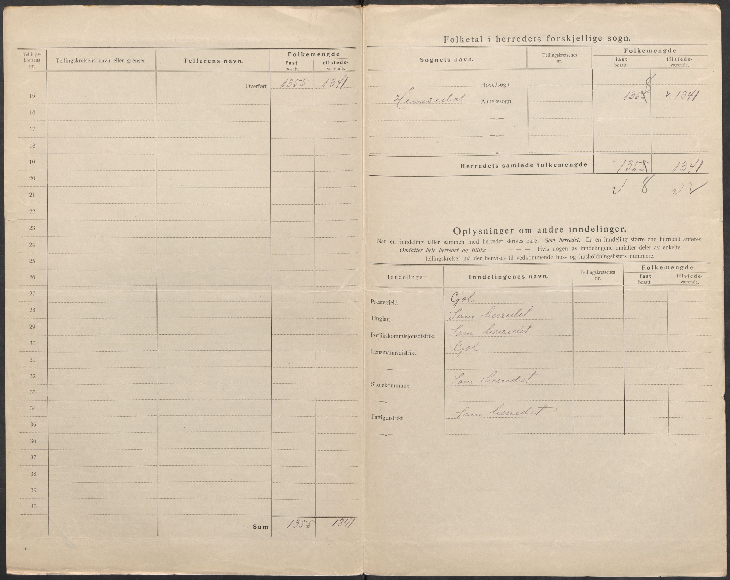 SAKO, Folketelling 1920 for 0618 Hemsedal herred, 1920, s. 3