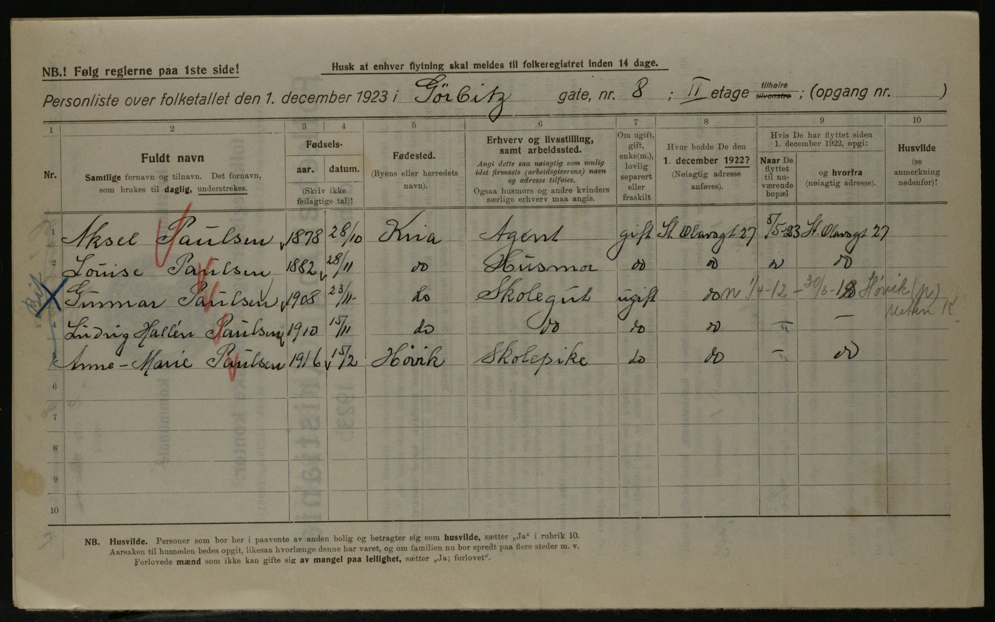 OBA, Kommunal folketelling 1.12.1923 for Kristiania, 1923, s. 36666