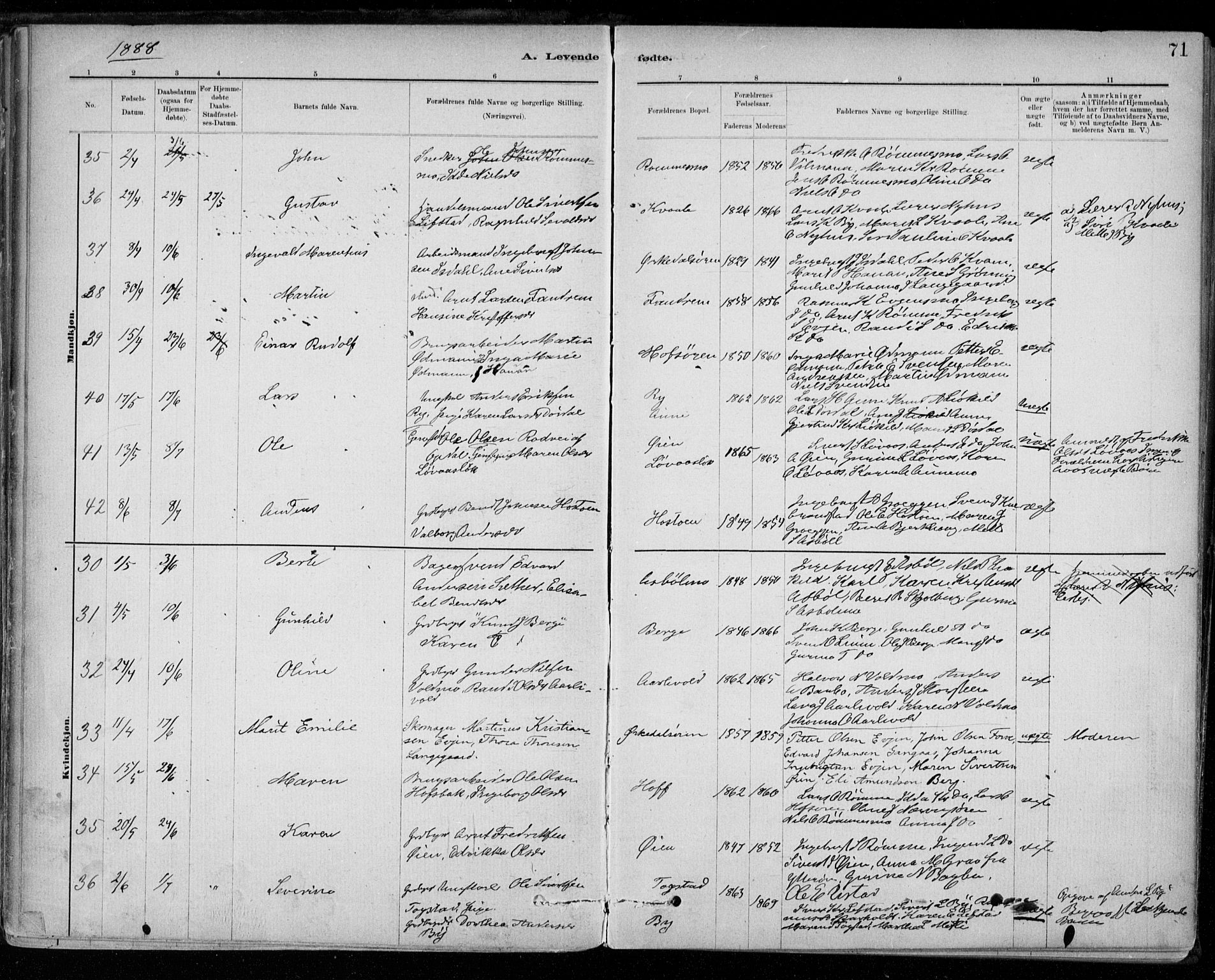 Ministerialprotokoller, klokkerbøker og fødselsregistre - Sør-Trøndelag, AV/SAT-A-1456/668/L0809: Ministerialbok nr. 668A09, 1881-1895, s. 71