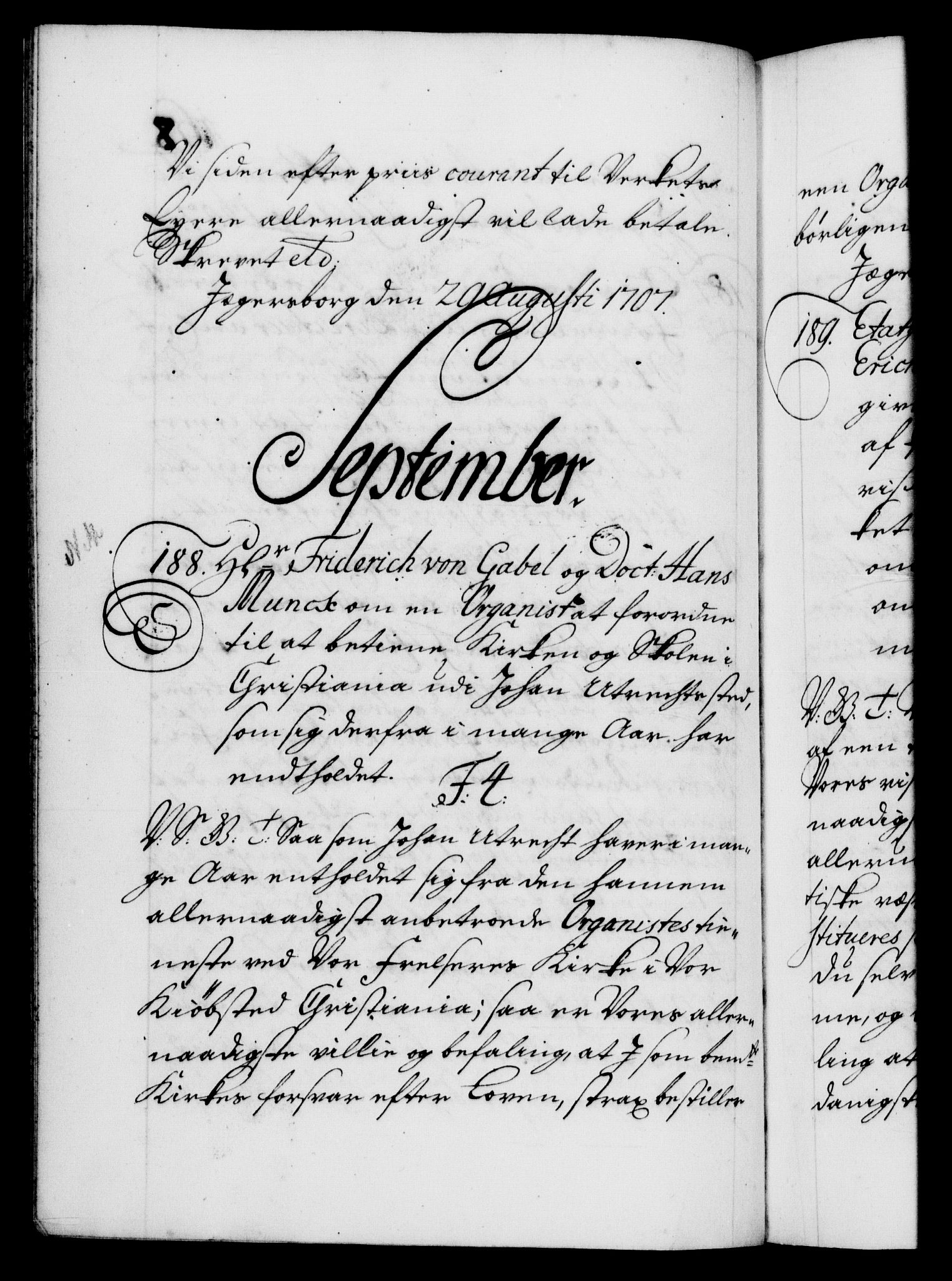 Danske Kanselli 1572-1799, AV/RA-EA-3023/F/Fc/Fca/Fcab/L0018: Norske tegnelser, 1707-1709, s. 168b