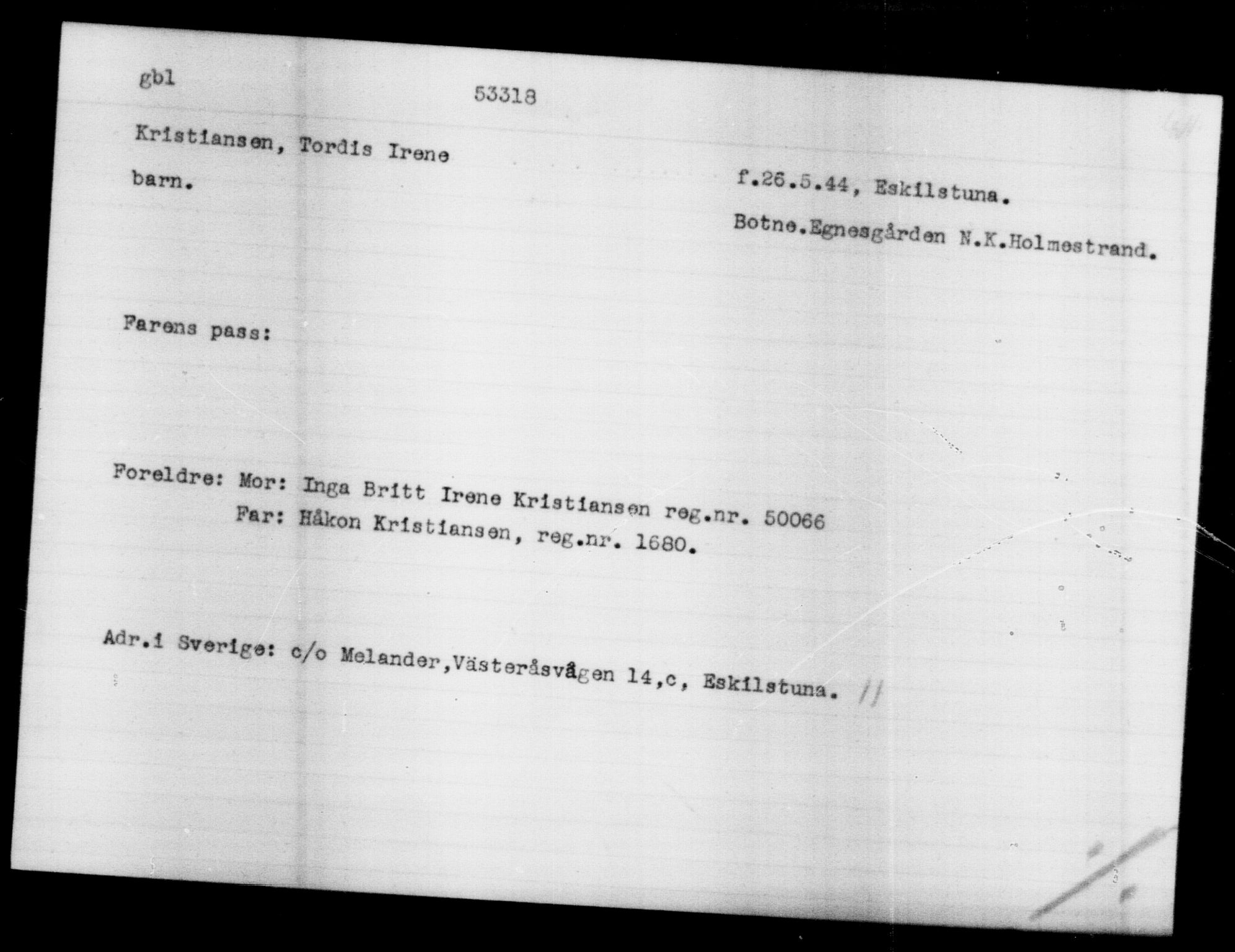 Utenriksstasjonene, Legasjonen i Stockholm, Flyktningkontoret, AV/RA-S-6753/V/Va/L0019: Kjesäterkartoteket, flyktninger med registreringsnr. 49600-55060, 1940-1945, s. 2777