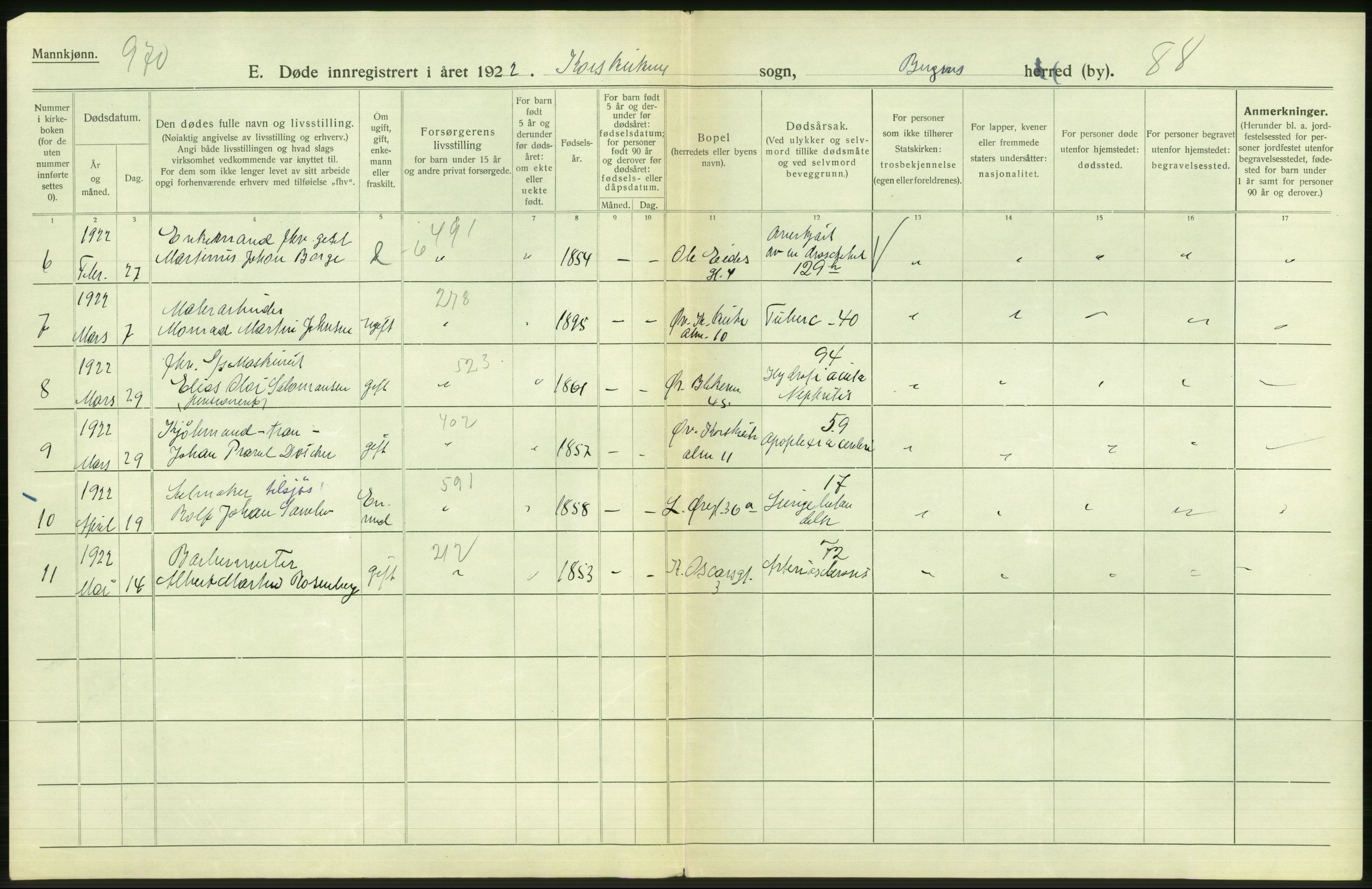 Statistisk sentralbyrå, Sosiodemografiske emner, Befolkning, AV/RA-S-2228/D/Df/Dfc/Dfcb/L0030: Bergen: Gifte, døde, dødfødte., 1922, s. 684