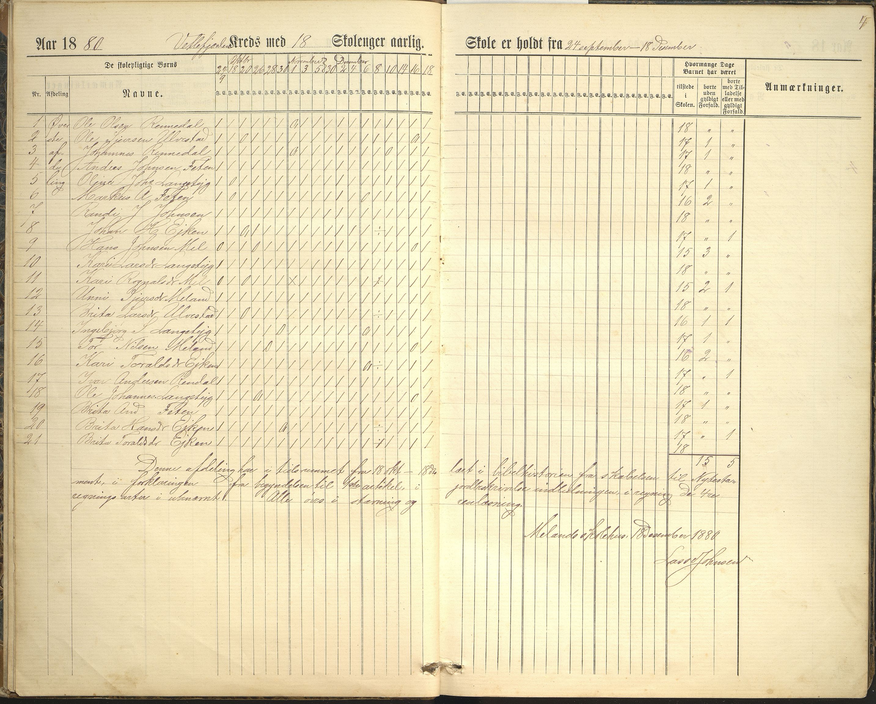 Balestrand kommune. Vetlefjorden skule, VLFK/K-14180.520.09/543/L0001: dagbok for Vetlefjorden skulekrins og Sværefjorden skulekrins, 1880-1891