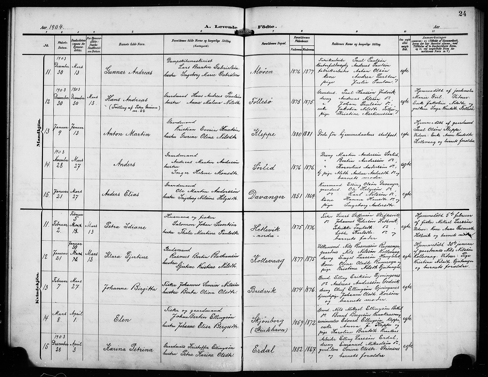 Askøy Sokneprestembete, AV/SAB-A-74101/H/Ha/Hab/Haba/L0010: Klokkerbok nr. A 10, 1903-1907, s. 24