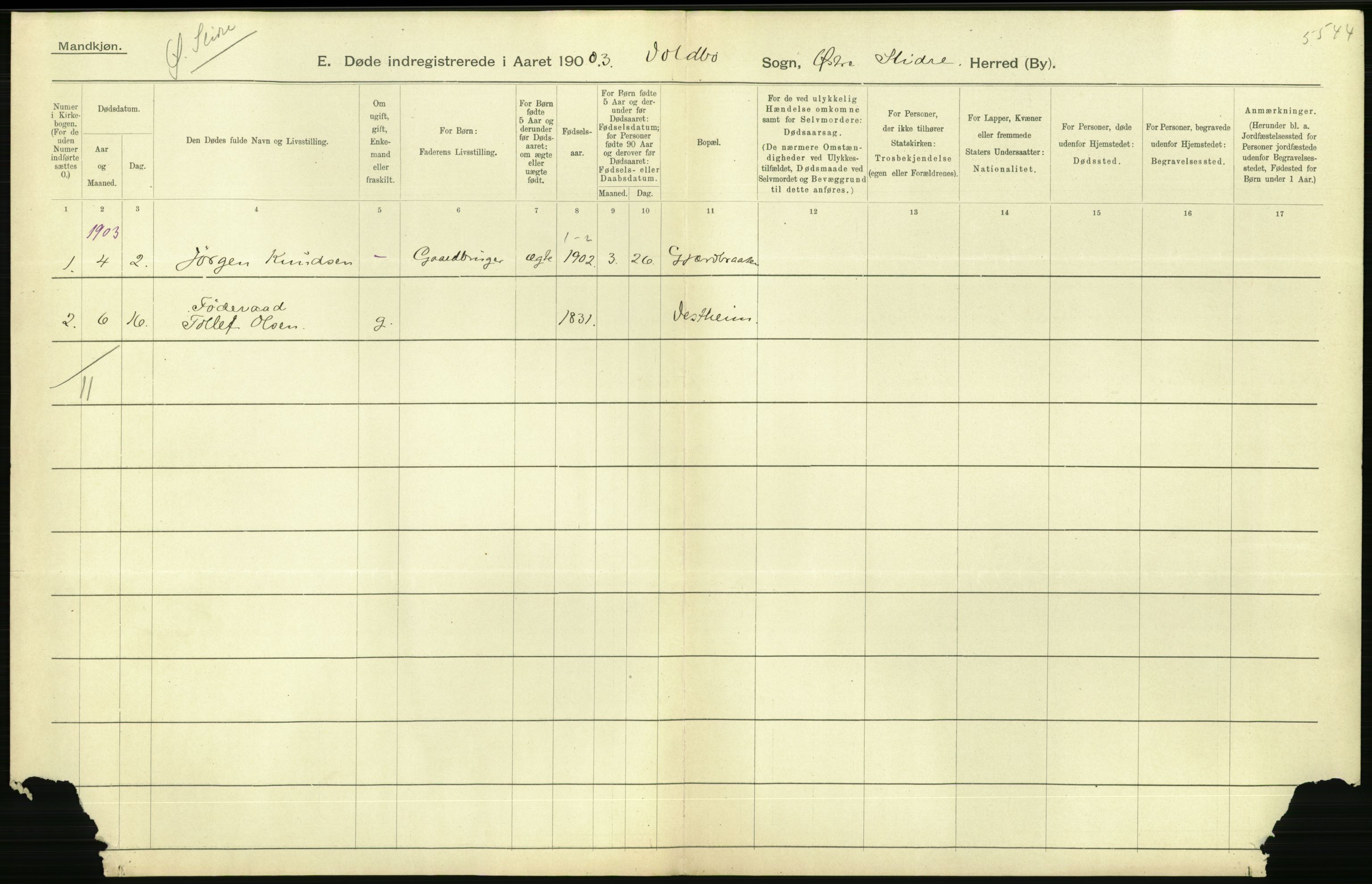 Statistisk sentralbyrå, Sosiodemografiske emner, Befolkning, AV/RA-S-2228/D/Df/Dfa/Dfaa/L0006: Kristians amt: Fødte, gifte, døde, 1903, s. 638