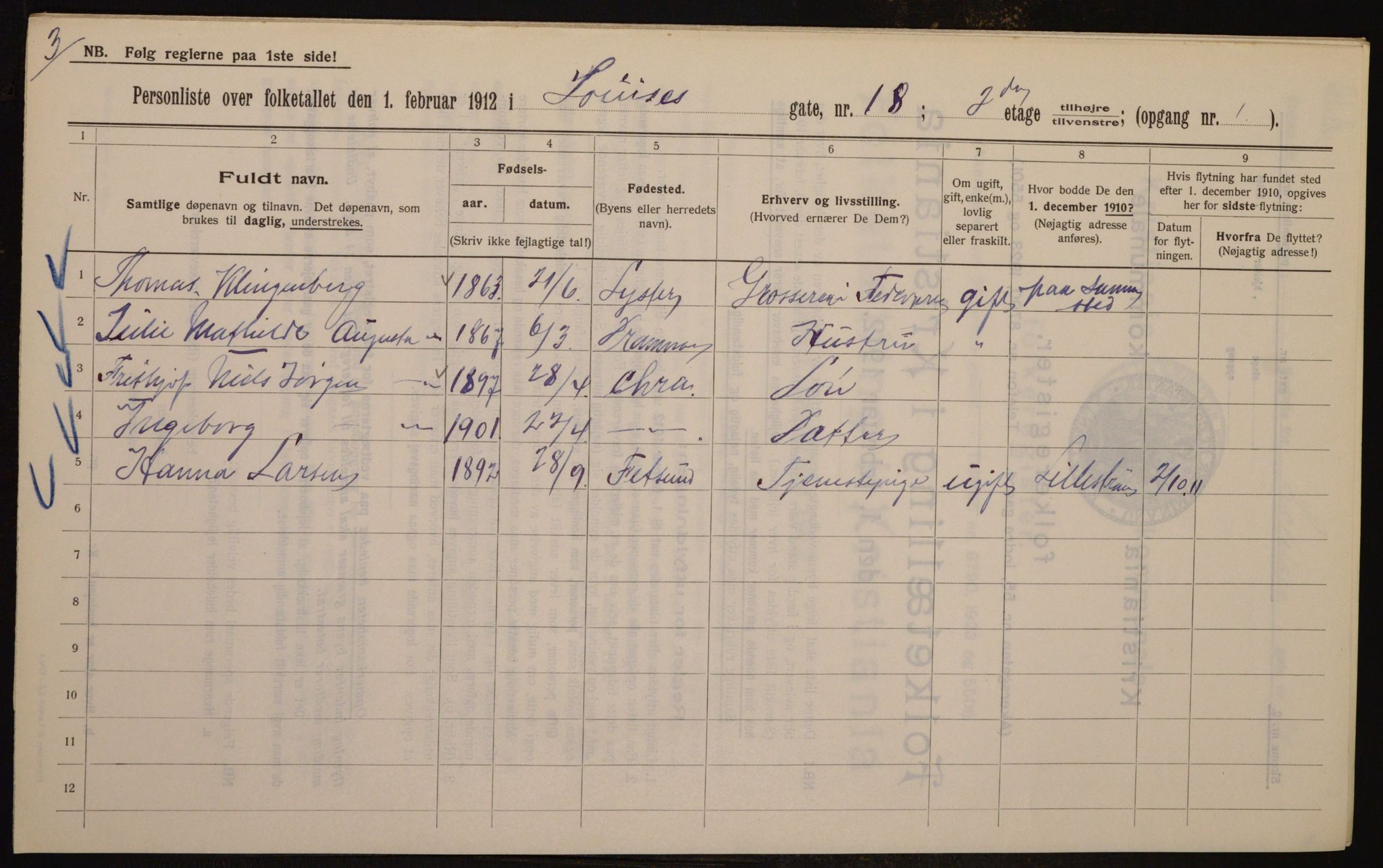 OBA, Kommunal folketelling 1.2.1912 for Kristiania, 1912, s. 58769