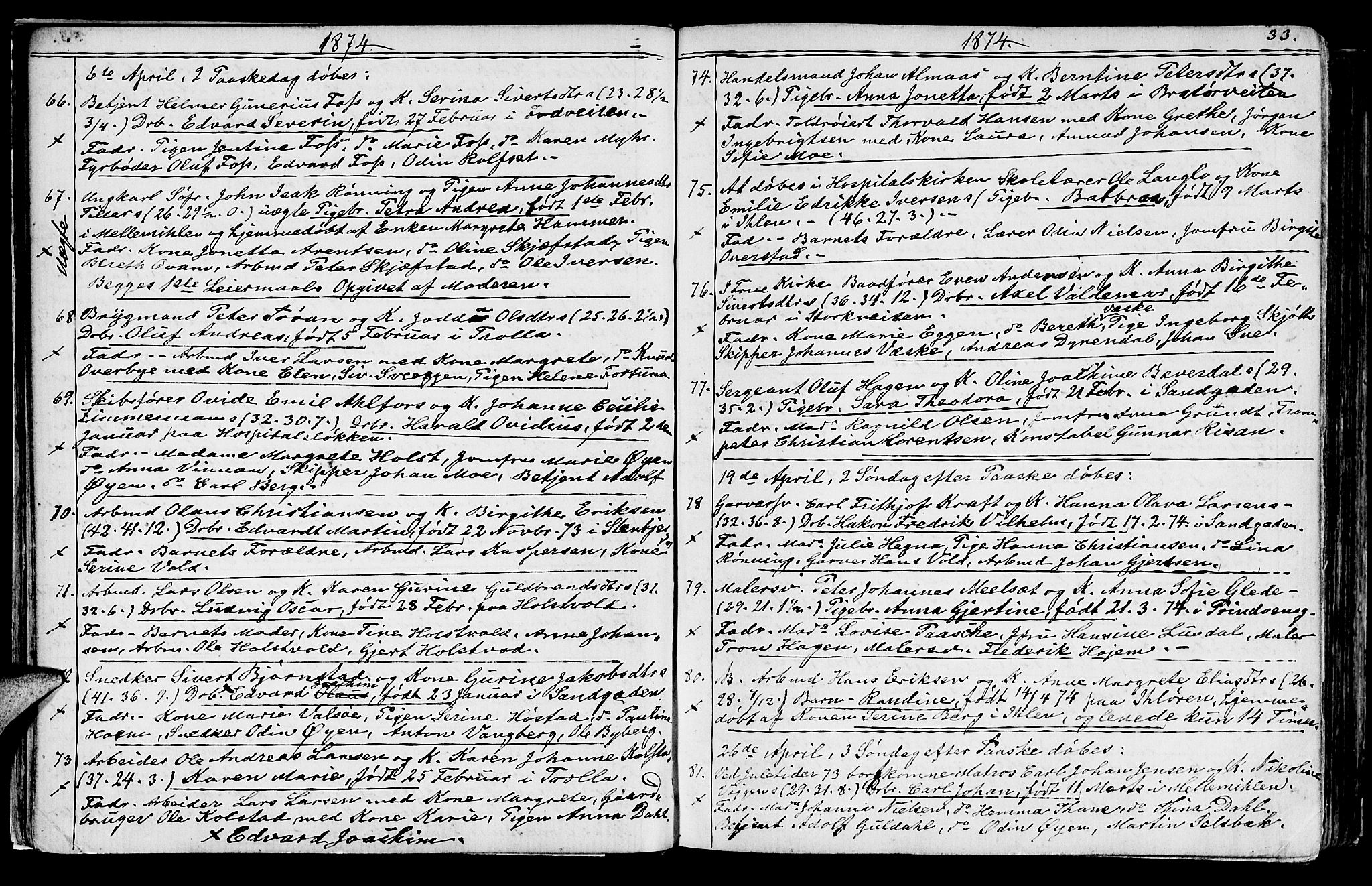 Ministerialprotokoller, klokkerbøker og fødselsregistre - Sør-Trøndelag, SAT/A-1456/602/L0142: Klokkerbok nr. 602C10, 1872-1894, s. 33