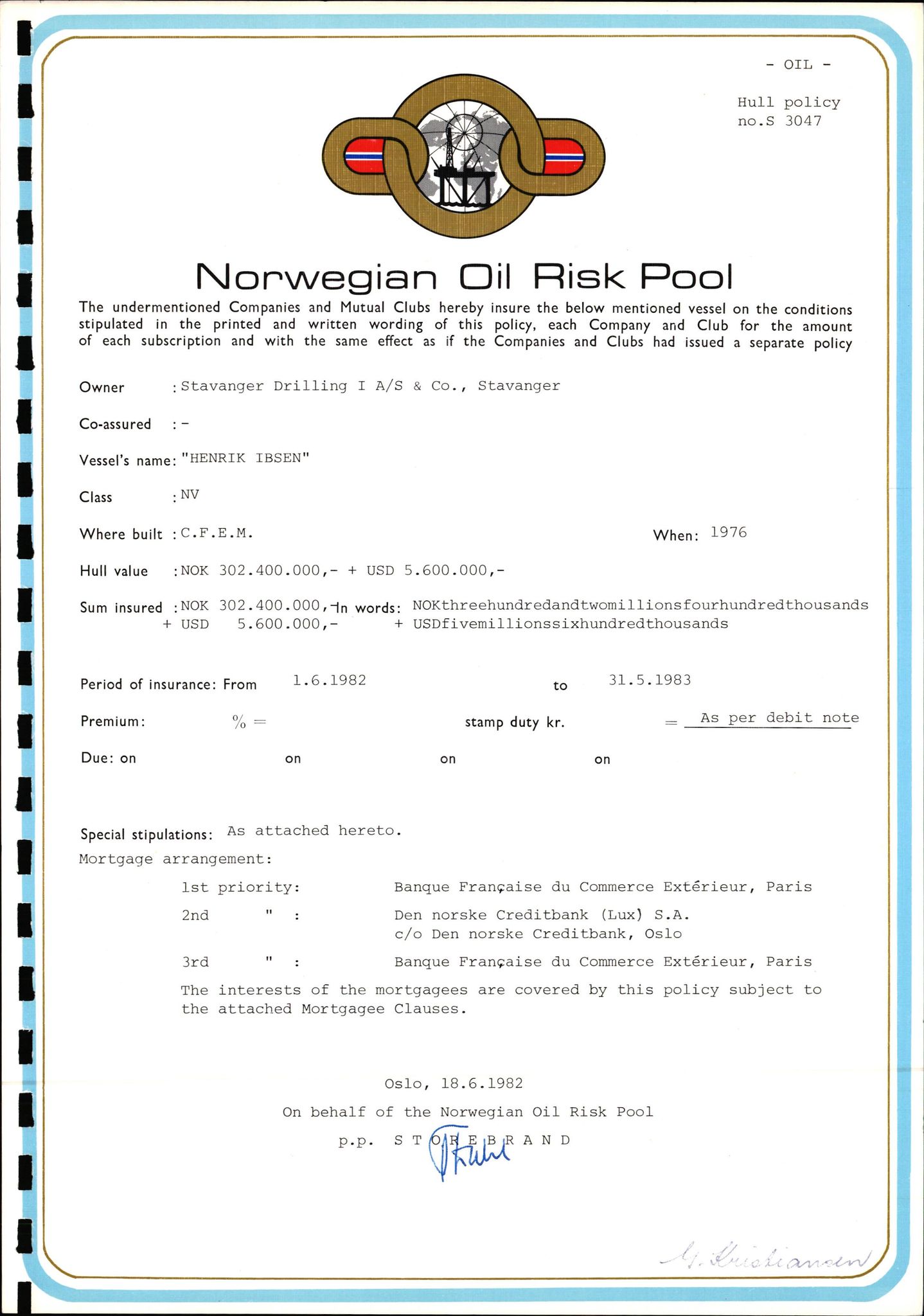 Pa 1503 - Stavanger Drilling AS, SAST/A-101906/2/E/Ec/Eca/L0009: Forsikring, 1975-1980