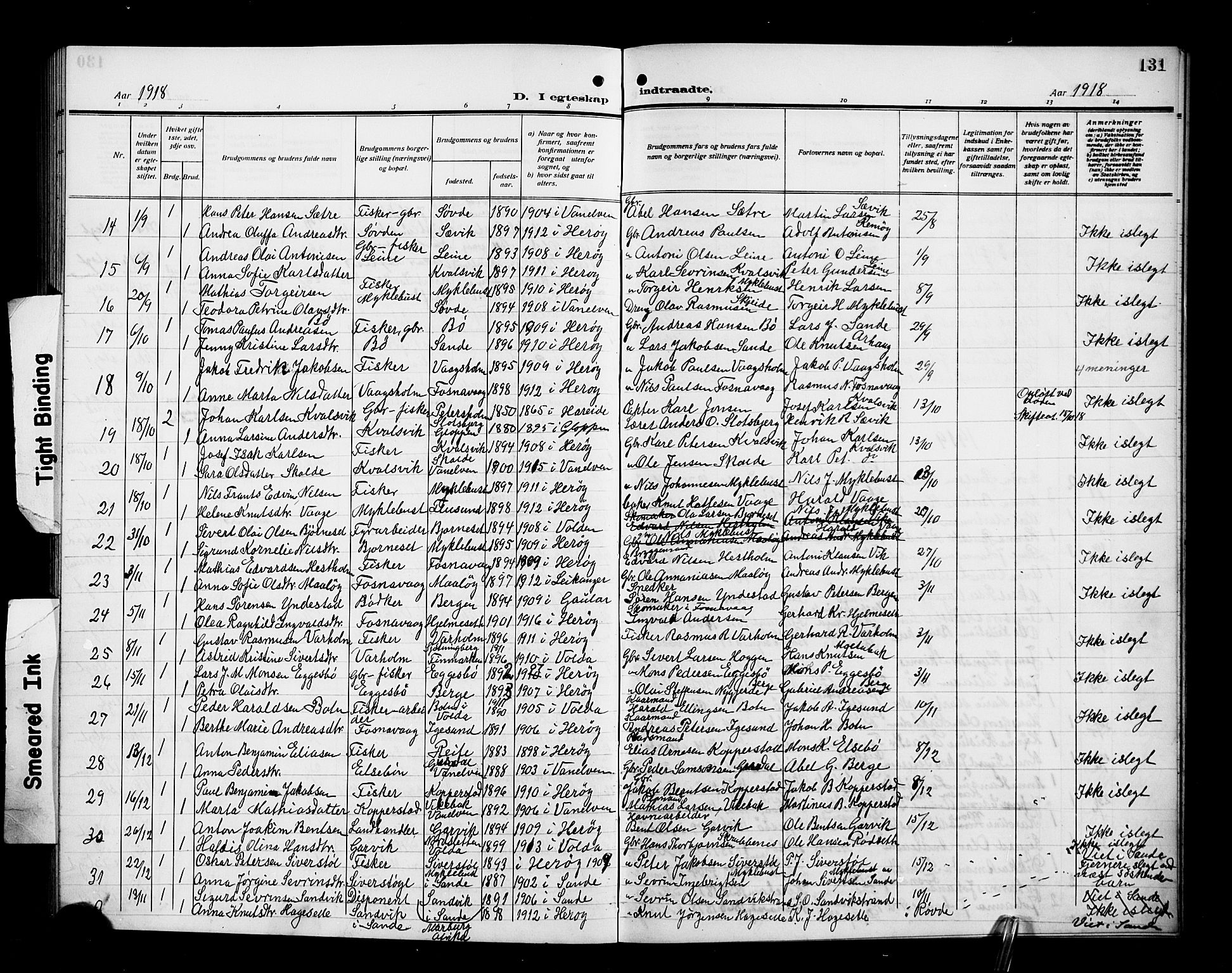 Ministerialprotokoller, klokkerbøker og fødselsregistre - Møre og Romsdal, AV/SAT-A-1454/507/L0083: Klokkerbok nr. 507C06, 1912-1919, s. 131