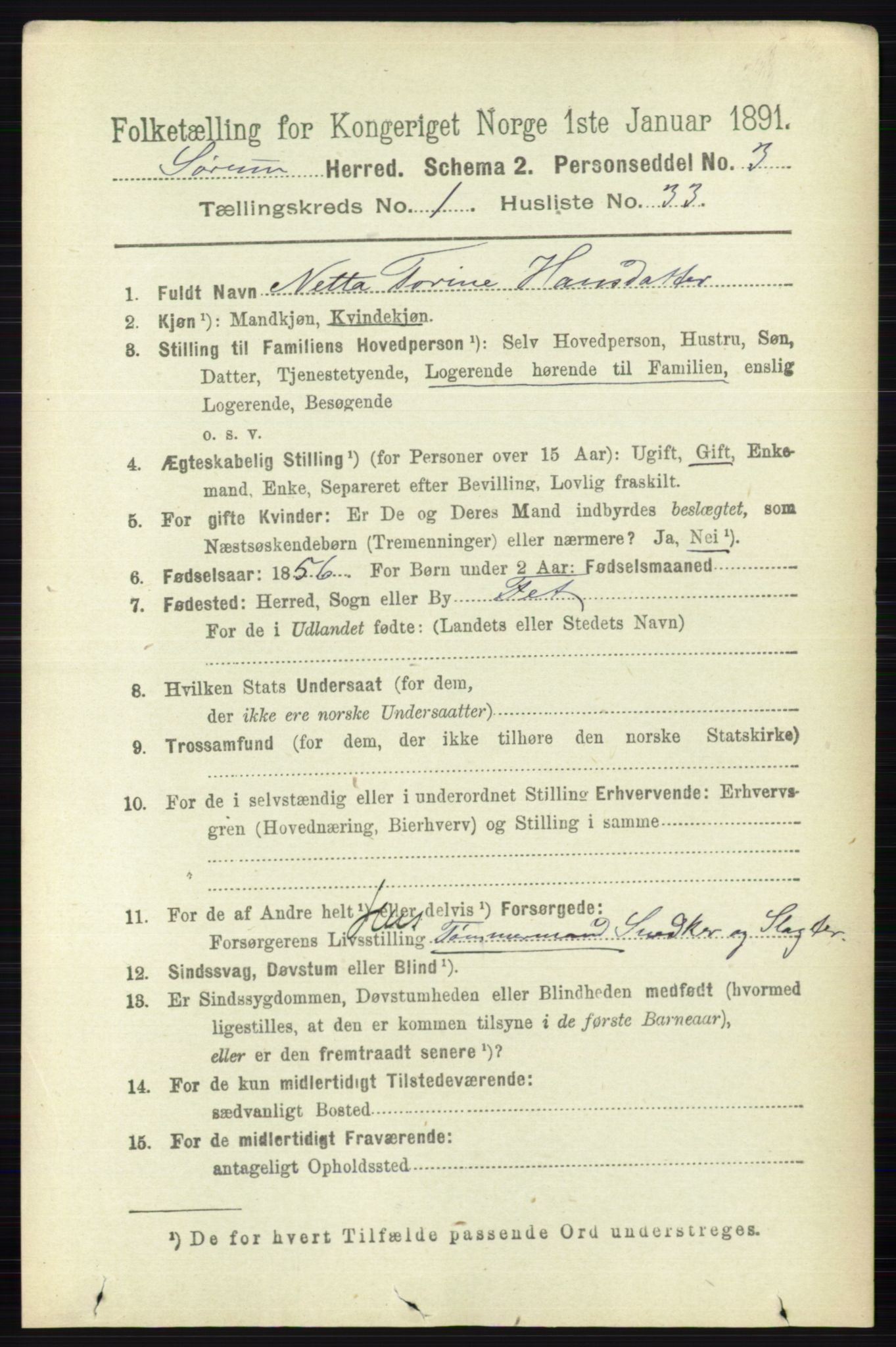 RA, Folketelling 1891 for 0226 Sørum herred, 1891, s. 308