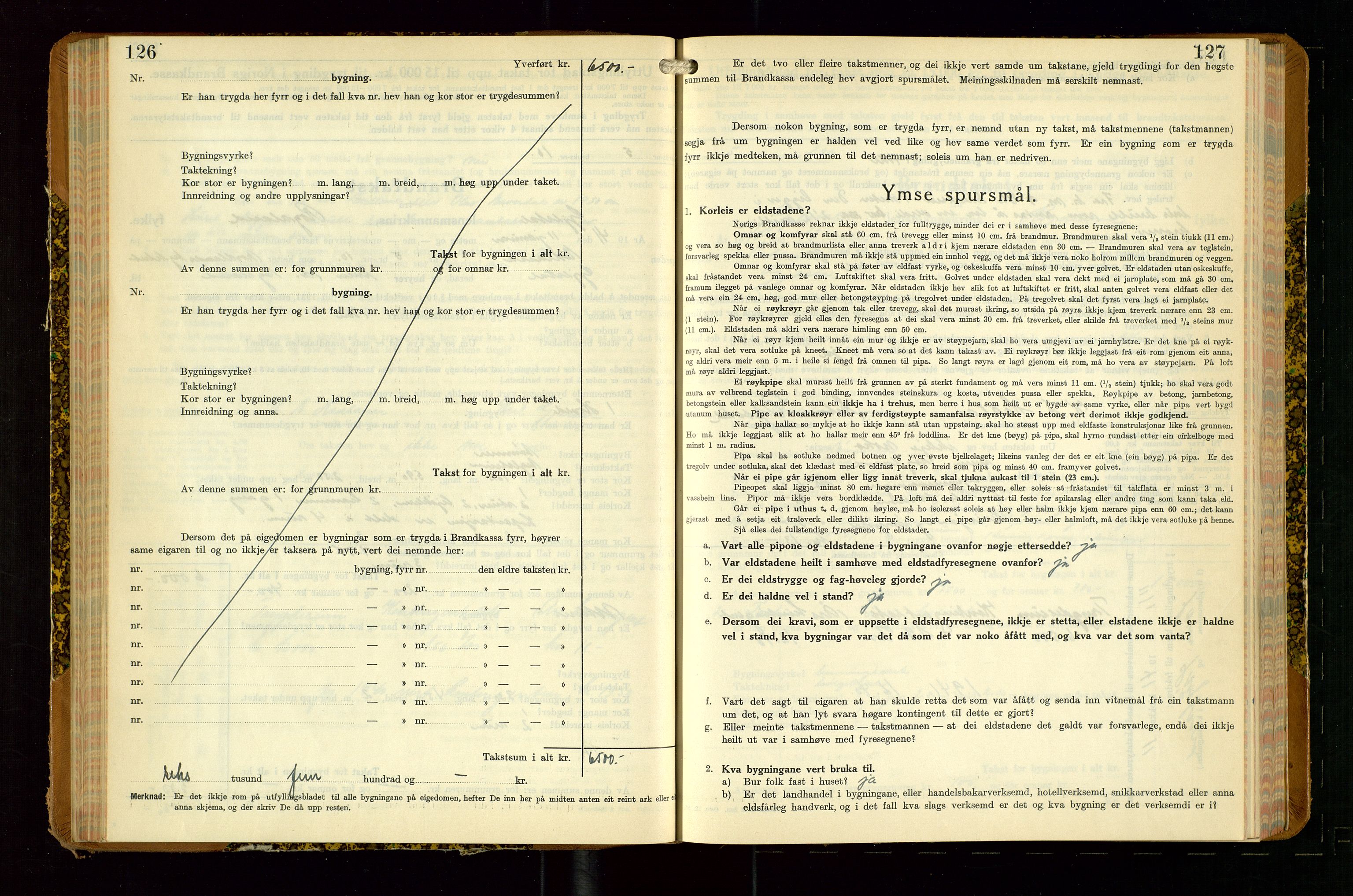 Gjesdal lensmannskontor, AV/SAST-A-100441/Go/L0008: Branntakstskjemaprotokoll, 1937-1955, s. 126-127