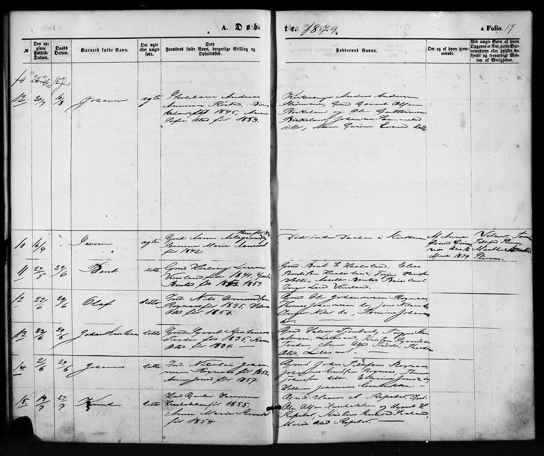 Birkenes sokneprestkontor, AV/SAK-1111-0004/F/Fb/L0003: Klokkerbok nr. B 3, 1876-1892, s. 17