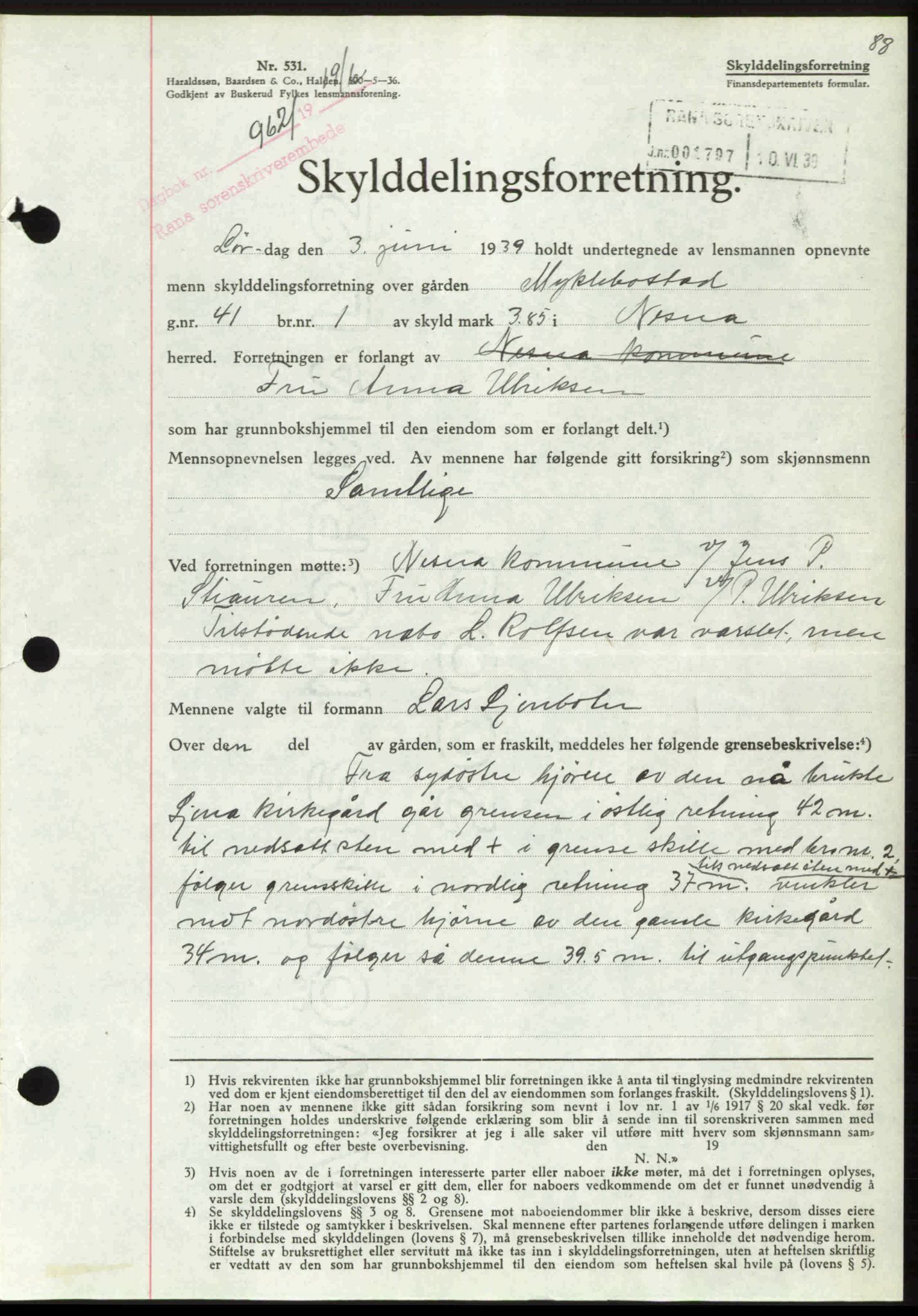 Rana sorenskriveri , SAT/A-1108/1/2/2C: Pantebok nr. A 6, 1939-1940, Dagboknr: 962/1939