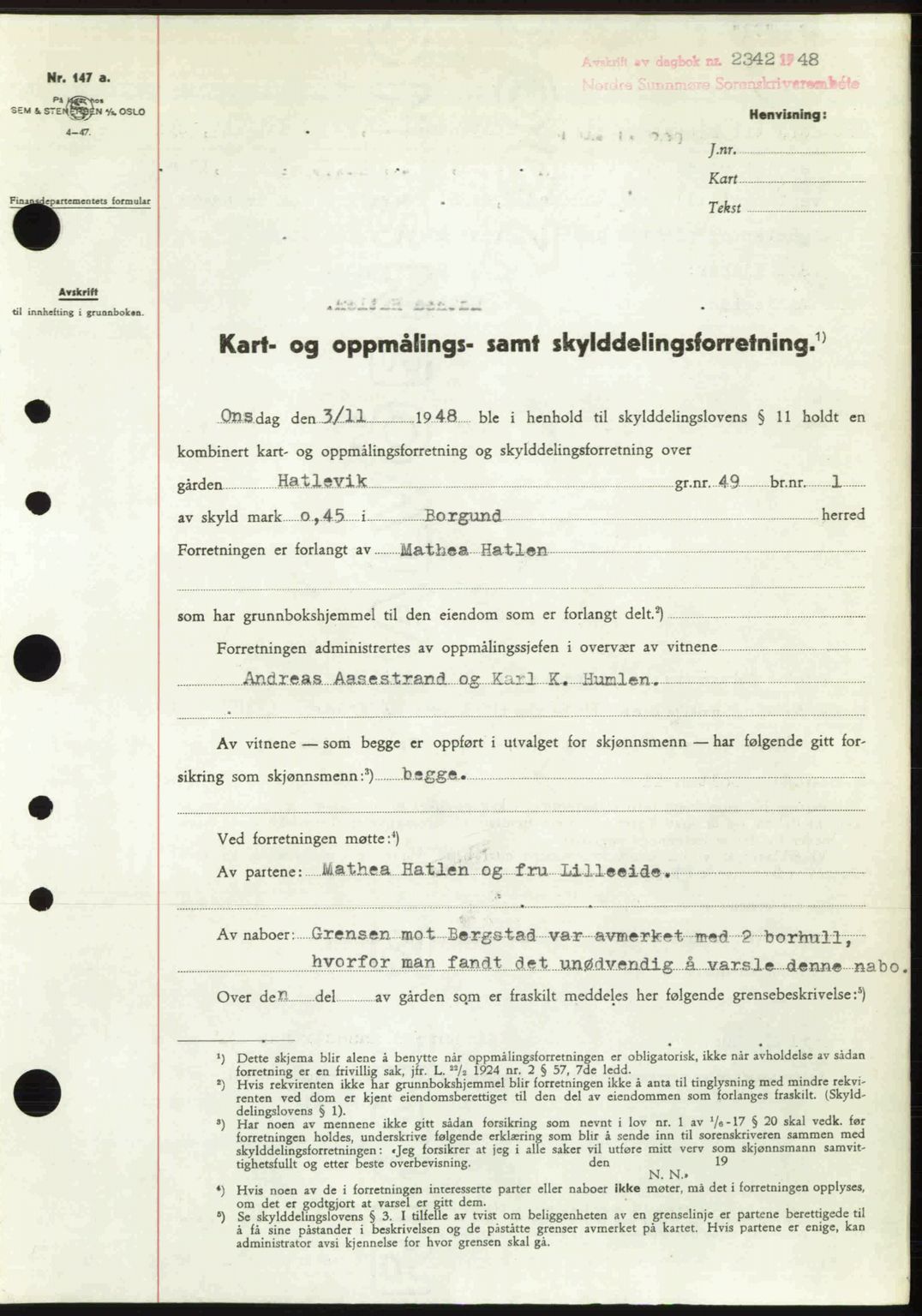 Nordre Sunnmøre sorenskriveri, AV/SAT-A-0006/1/2/2C/2Ca: Pantebok nr. A29, 1948-1949, Dagboknr: 2342/1948