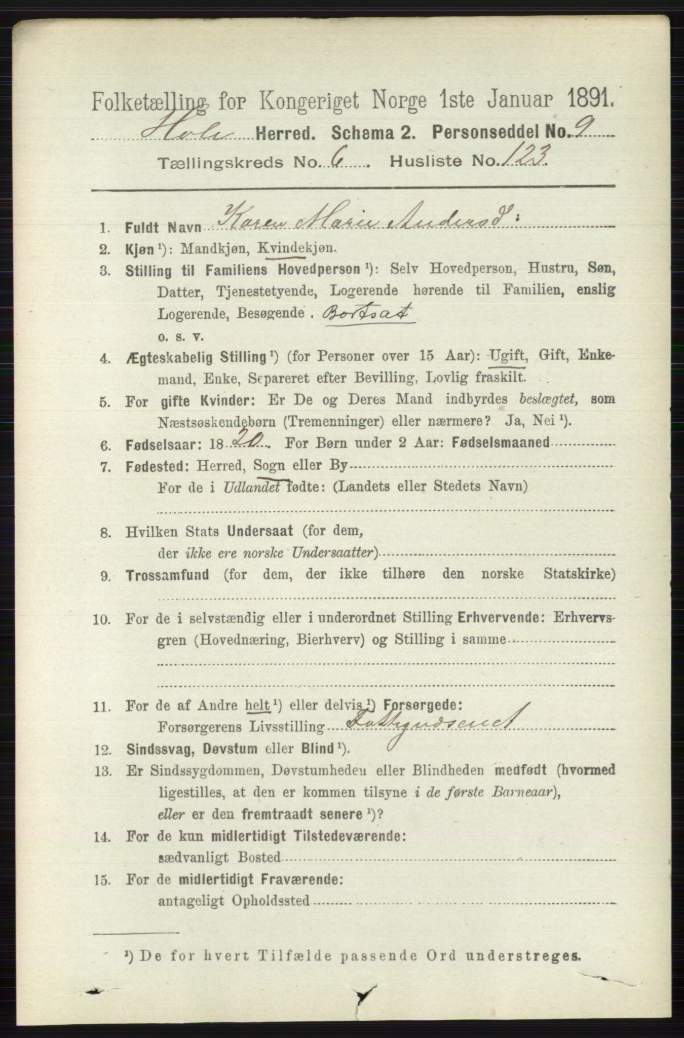 RA, Folketelling 1891 for 0612 Hole herred, 1891, s. 3875