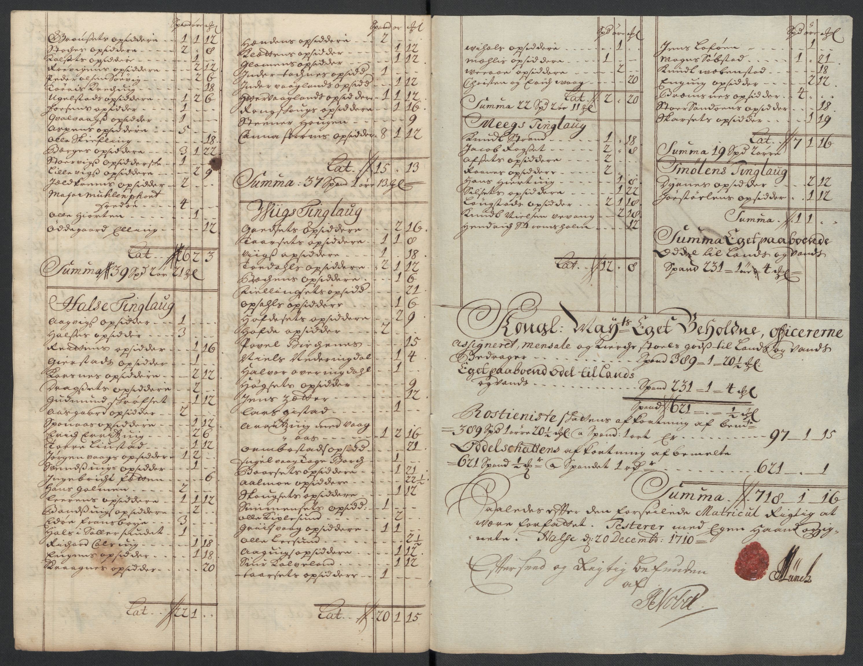 Rentekammeret inntil 1814, Reviderte regnskaper, Fogderegnskap, AV/RA-EA-4092/R56/L3744: Fogderegnskap Nordmøre, 1709-1710, s. 300