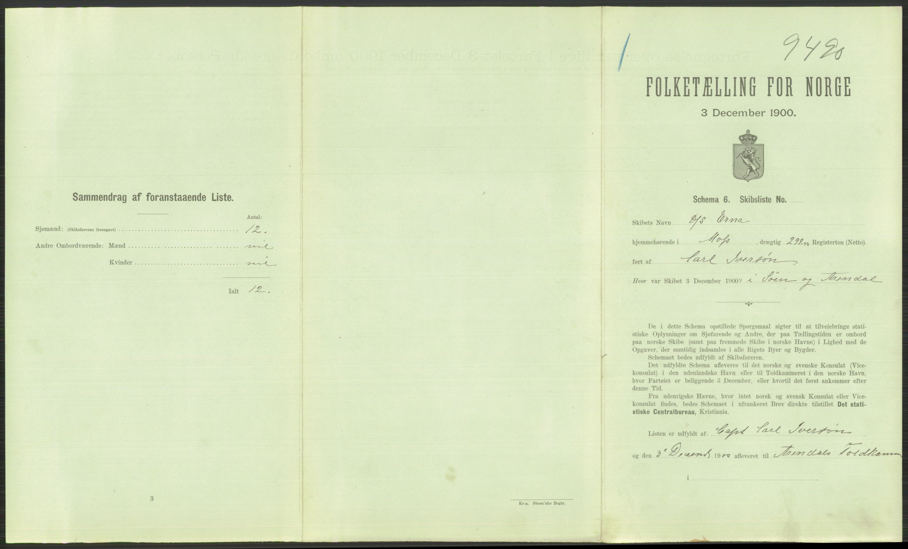 RA, Folketelling 1900 - skipslister med personlister for skip i norske havner, utenlandske havner og til havs, 1900, s. 669