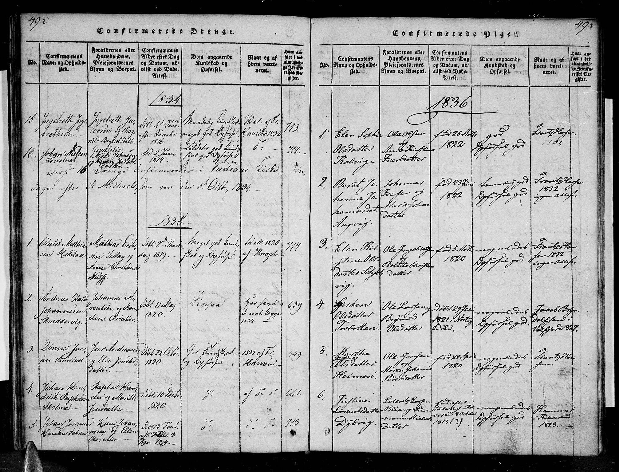 Ministerialprotokoller, klokkerbøker og fødselsregistre - Nordland, SAT/A-1459/810/L0142: Ministerialbok nr. 810A06 /1, 1819-1841, s. 492-493