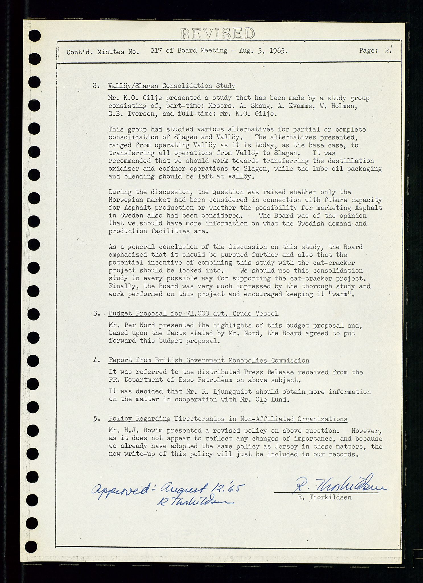 Pa 0982 - Esso Norge A/S, SAST/A-100448/A/Aa/L0002/0001: Den administrerende direksjon Board minutes (styrereferater) / Den administrerende direksjon Board minutes (styrereferater), 1965, s. 76