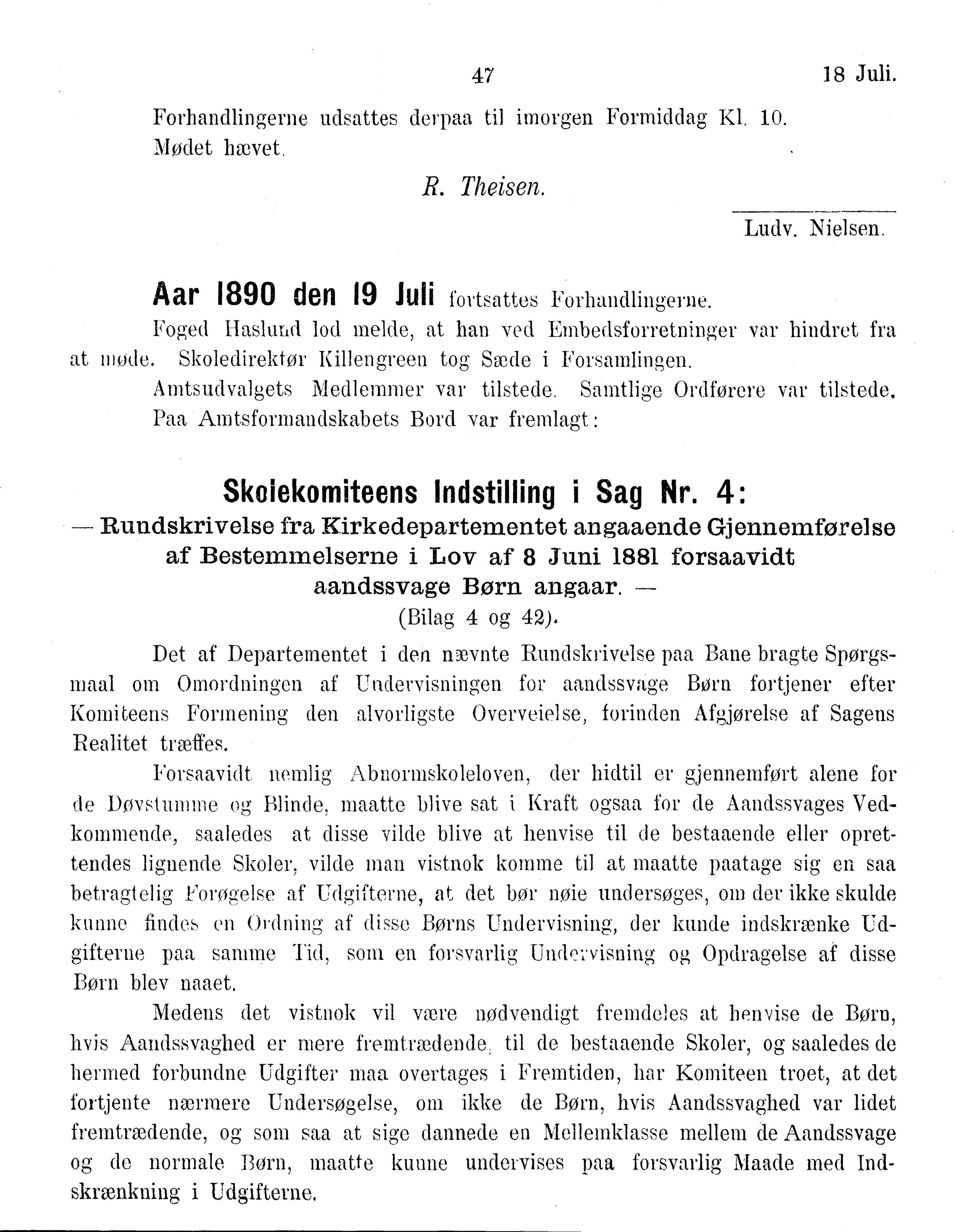 Nordland Fylkeskommune. Fylkestinget, AIN/NFK-17/176/A/Ac/L0015: Fylkestingsforhandlinger 1886-1890, 1886-1890, s. 47