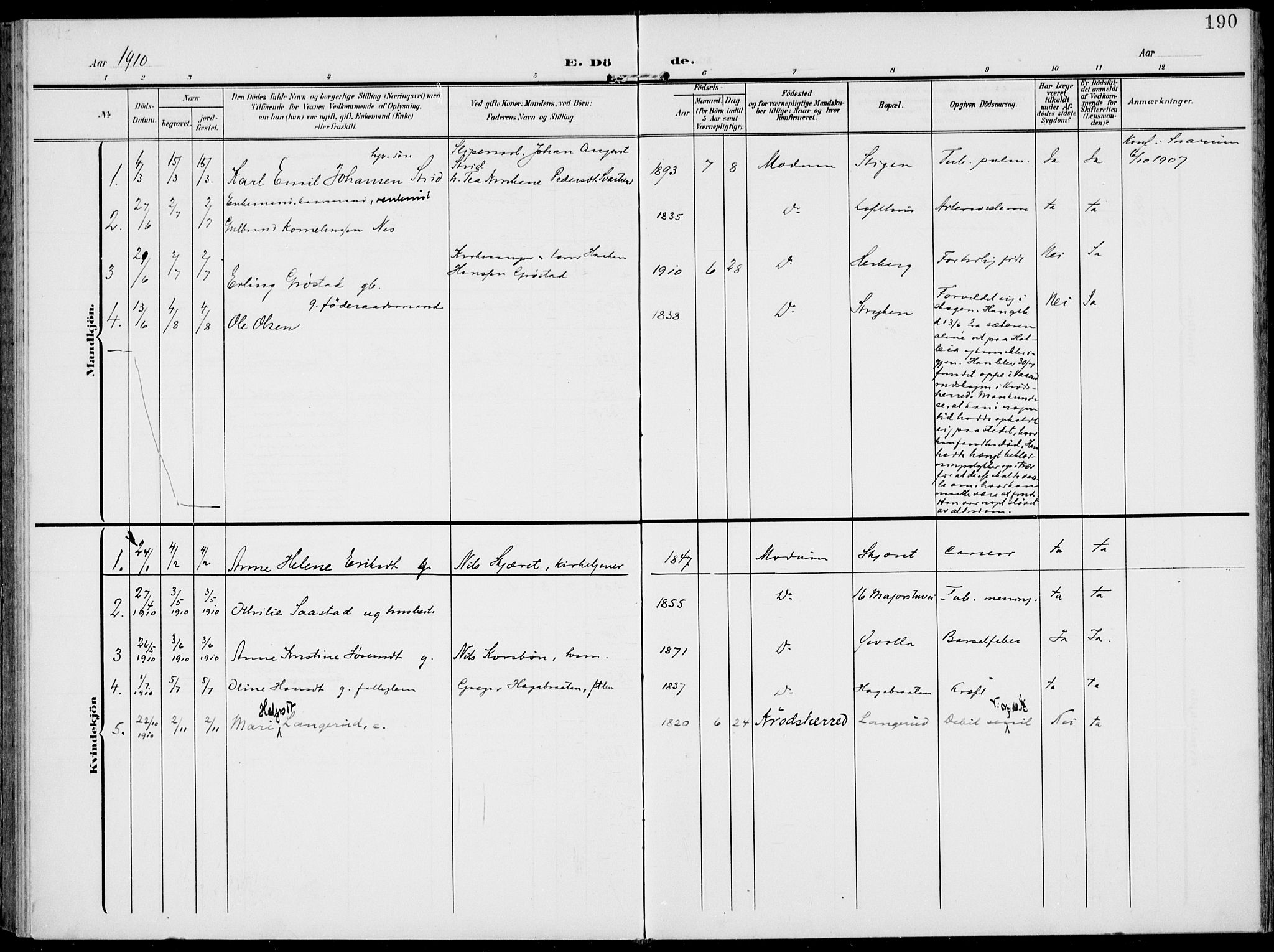 Modum kirkebøker, AV/SAKO-A-234/F/Fa/L0019: Ministerialbok nr. 19, 1890-1914, s. 190