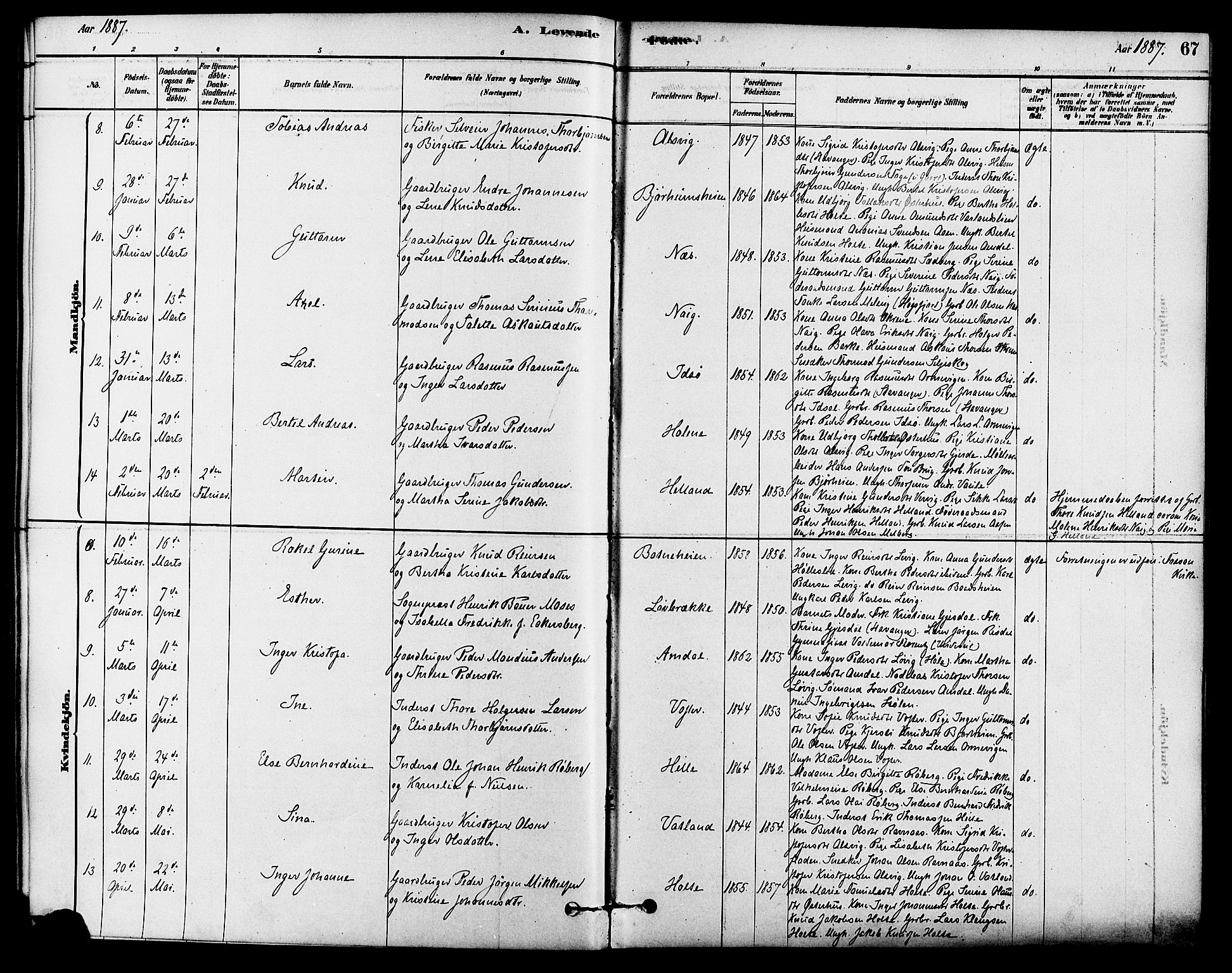 Strand sokneprestkontor, AV/SAST-A-101828/H/Ha/Haa/L0009: Ministerialbok nr. A 9, 1877-1908, s. 67