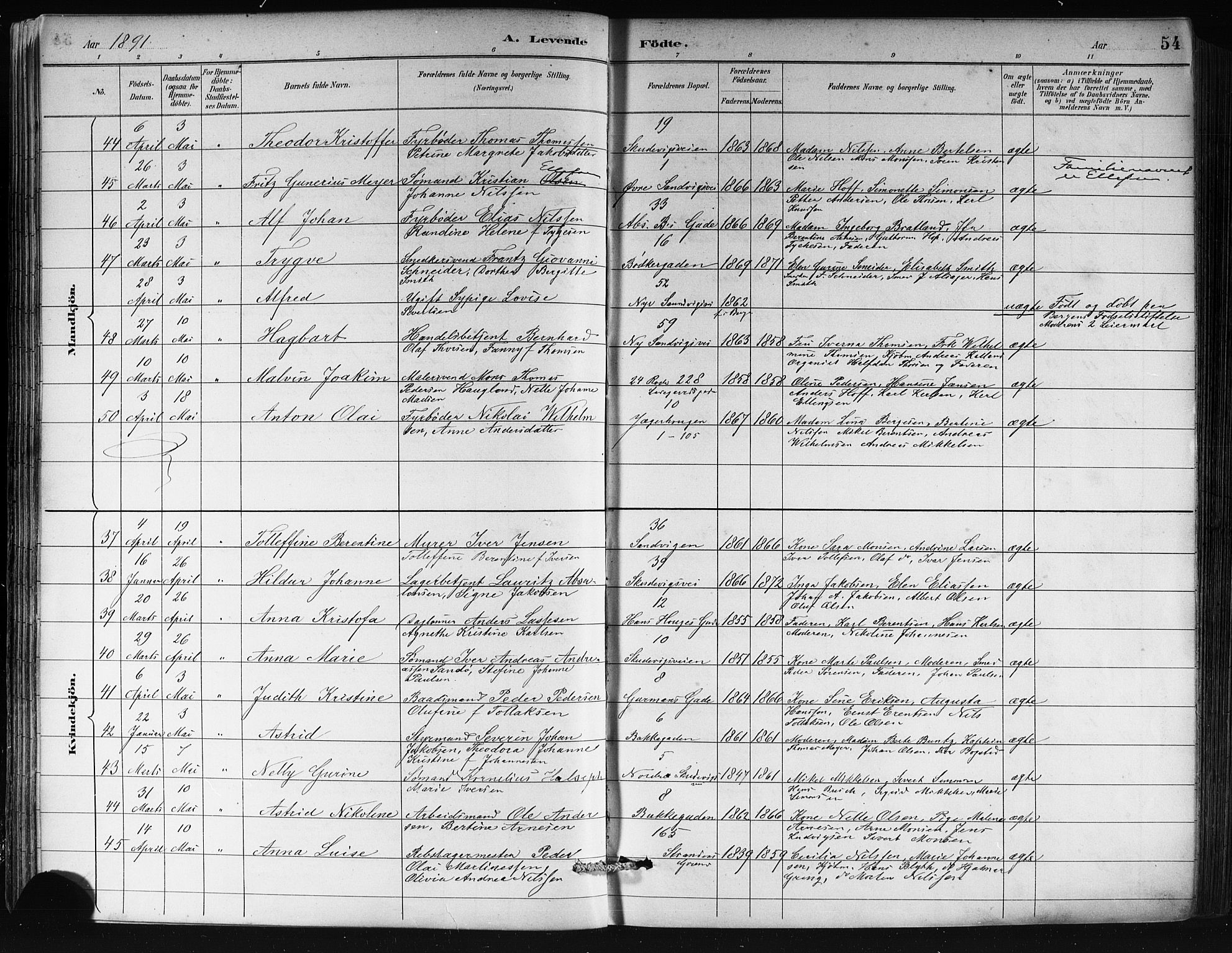 Sandviken Sokneprestembete, AV/SAB-A-77601/H/Hb/L0002: Klokkerbok nr. A 3, 1888-1902, s. 54